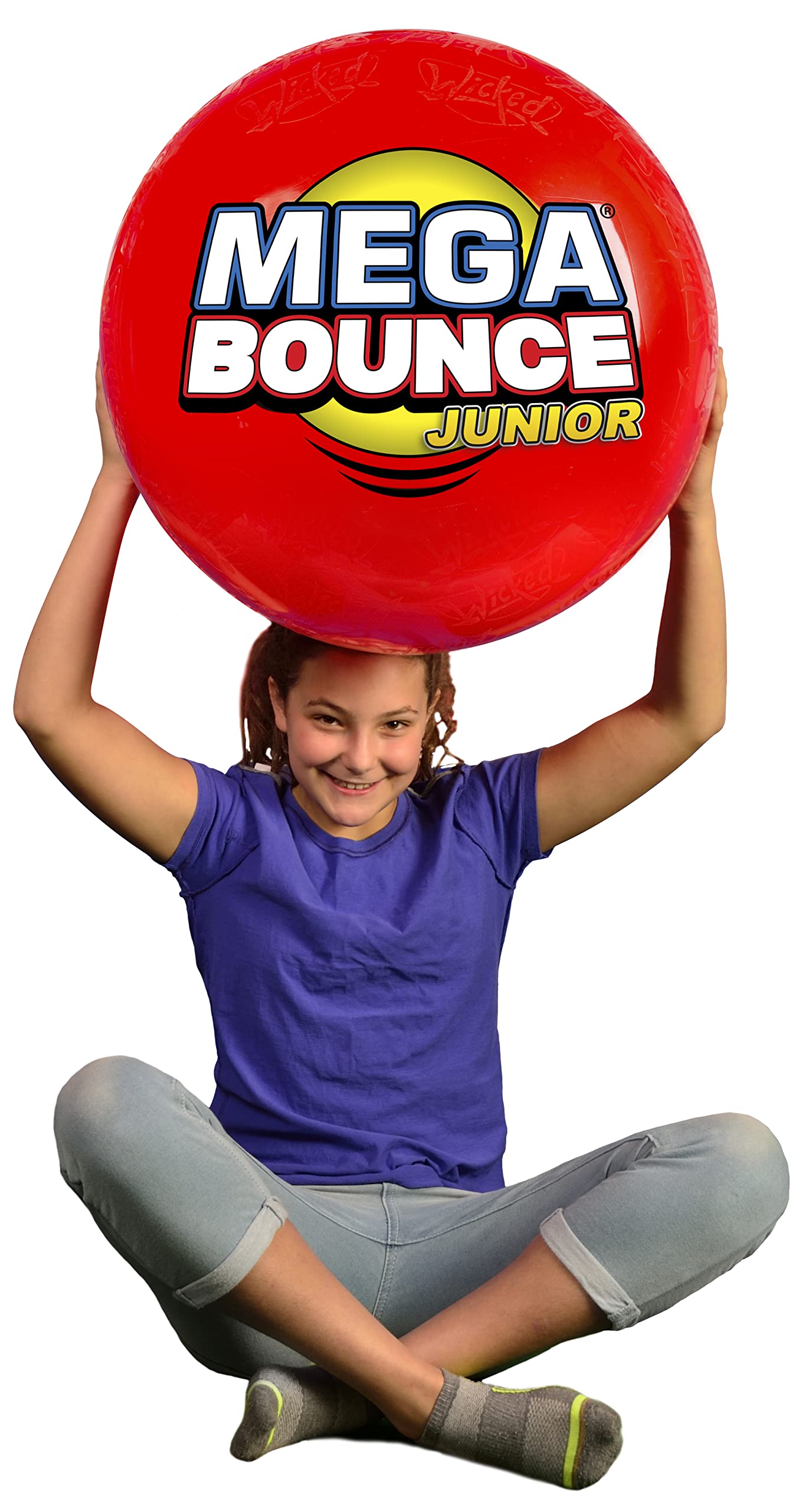Wicked Vision Mega Bounce Junior - Giant 1.41m Inflatable Bouncy Ball for Kids with Foot Pump | Outdoor Play, Backyard Fun, Birthday Party Activities