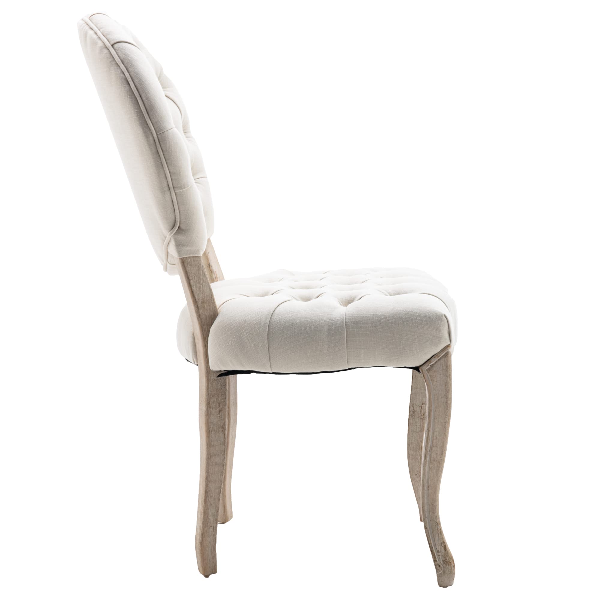 Yoluckea Mid-Century Modern Tufted Dining Chairs Set of 2 - Upholstered French Style Oval Back Chairs with Solid Wood Legs, Traditional Linen Fabric Kitchen & Dining Room Chairs for Dinner Table, Meeting Table, Breakfast Nook & Home Office