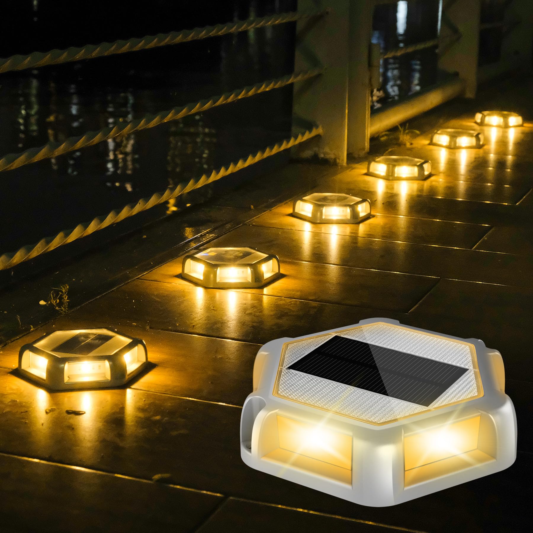 12 Pack Solar Dock Lights - Waterproof Outdoor LED Aluminum Step Lights for Driveway, Deck, Sidewalk, Garden, Pathway & Yard (Warm White) | Weatherproof & Energy Efficient Lighting for Nighttime Safety & Ambience