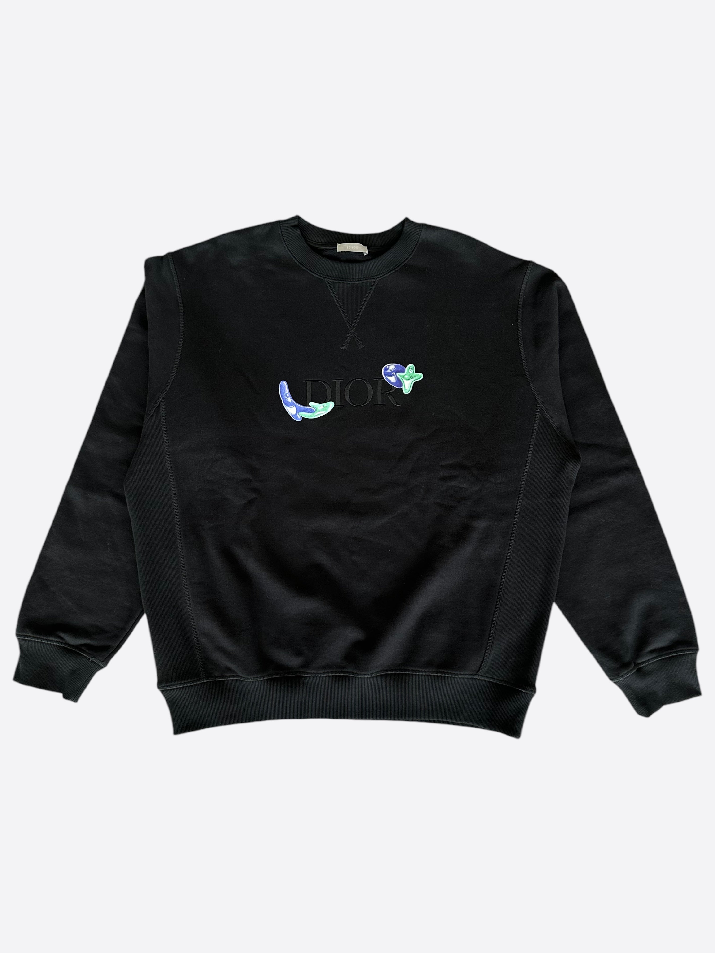 Dior Kenny Scharf Black & Blue Embroidered Logo Sweater for Men | Luxury Designer Knitwear | Perfect for Casual Outings & Fashion Events
