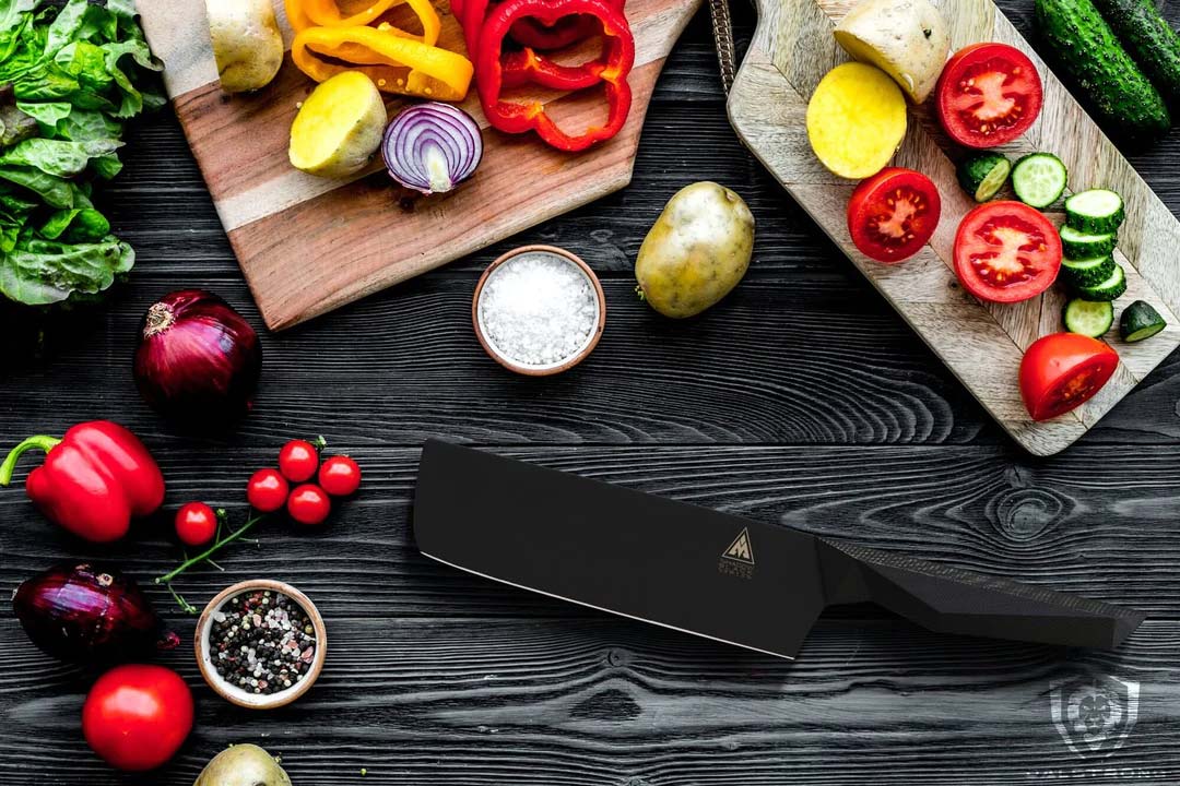 Premium Nakiri Vegetable Knife 7 Inch - Shadow Black Series Japanese Kitchen Knife - NSF Certified Professional Chef Knives - Dalstrong - Perfect for Chopping Vegetables, Slicing Herbs & Meal Prep