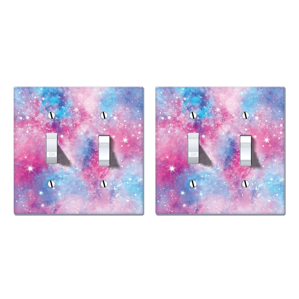 WIRESTER Double Gang Toggle Light Switch Plate Cover - Blue Pink Galaxy Space Design, 2-Pack | Decorative Wall Plate for Bedroom, Living Room & Office