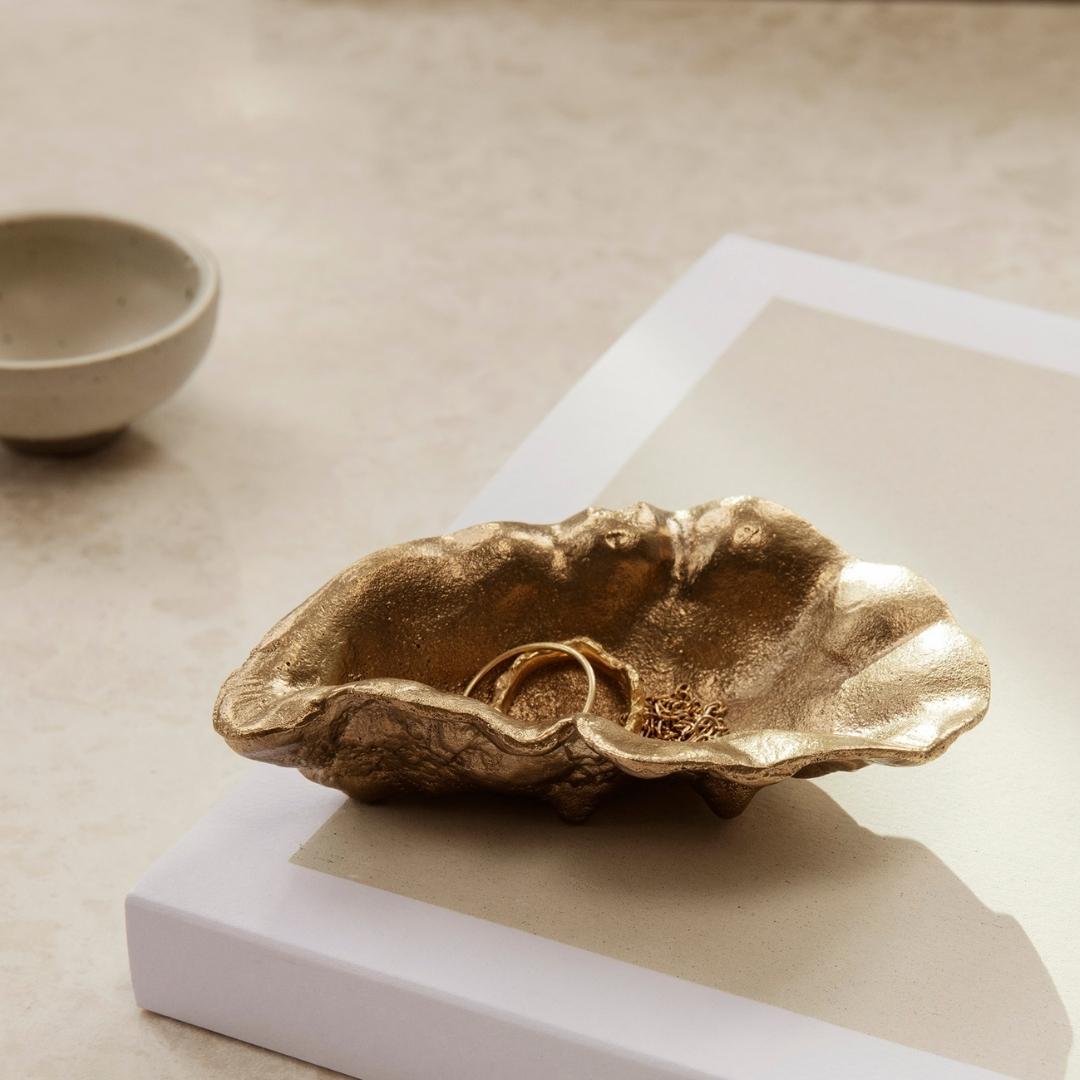 FERM LIVING Oyster Bowl - Handcrafted Brass Decorative Bowl for Home Decor | Perfect for Dining Table Centerpiece, Jewelry Display, and Living Room Decor Accent