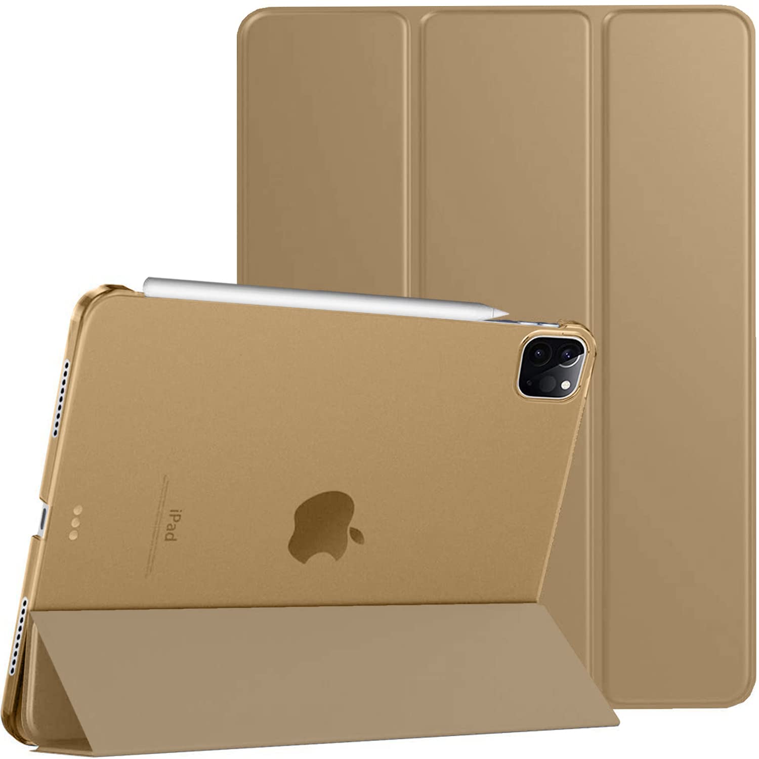 DuraSafe iPad Pro 11 Inch 2nd Generation Case (2020 Model A2228/A2068/A2230/A2231) - Trifold Hard PC Smart Cover with Translucent Back in Brass Gold - Perfect for Work, Travel & Everyday Protection