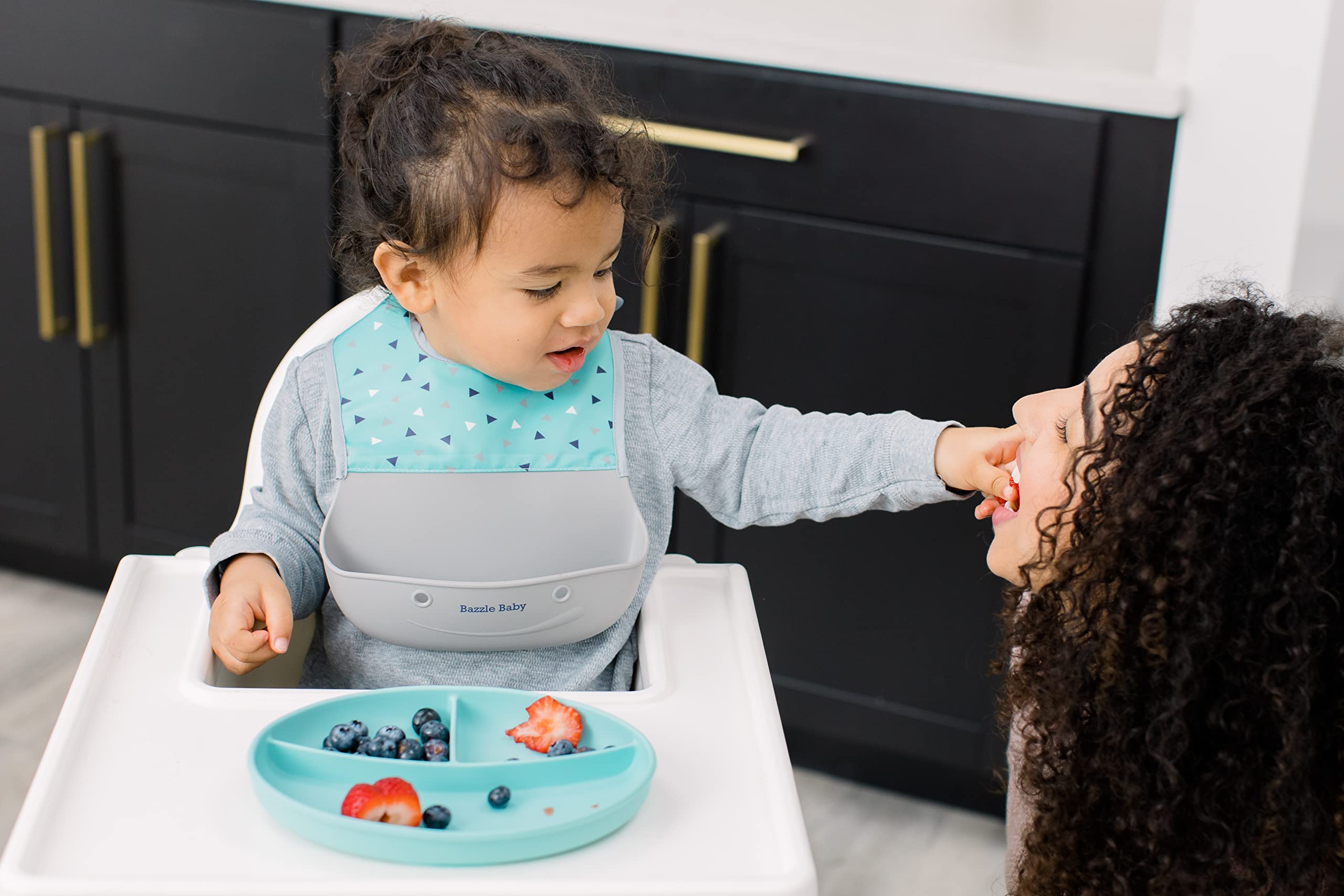 Bazzle Baby Silicone Bibs with Food Catcher - Waterproof 2-Pack for Travel & Storage - Ideal for Messy Eaters
