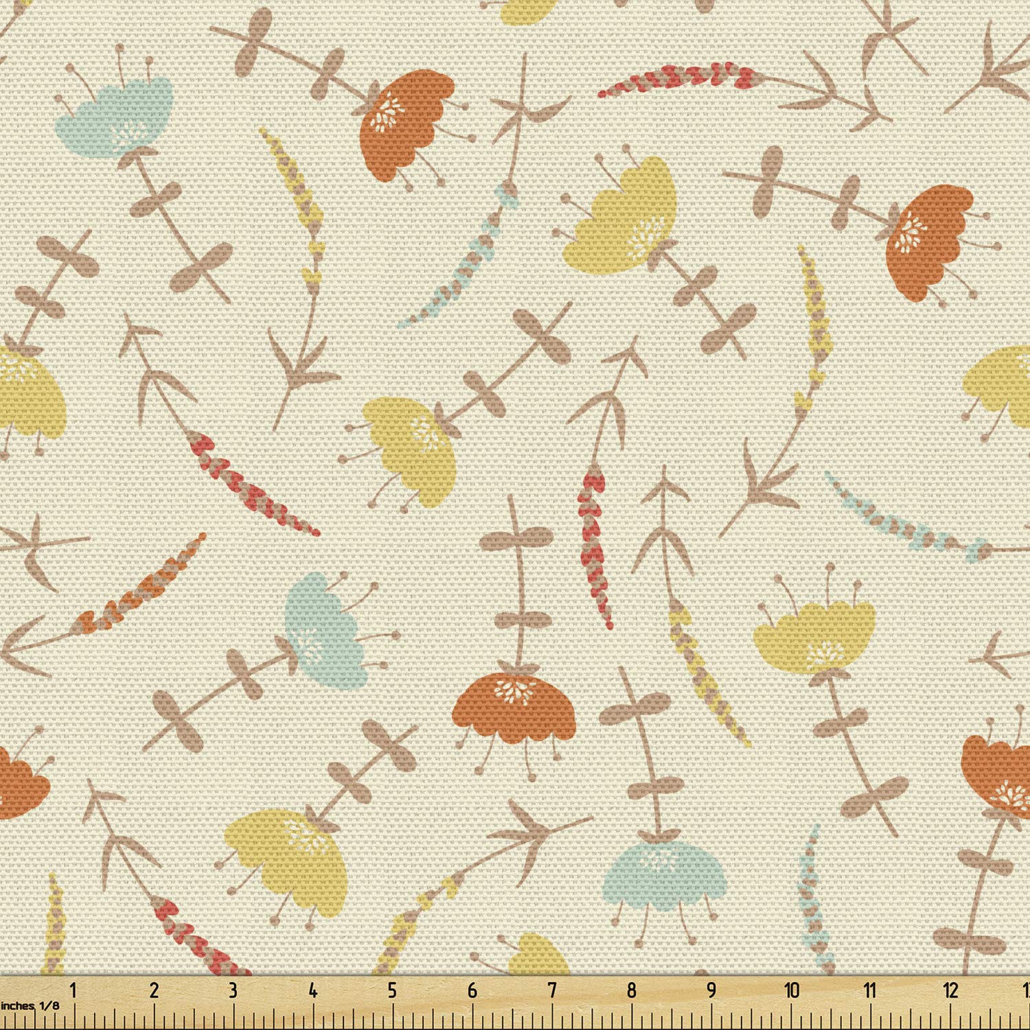 Ambesonne Botanical Fabric by The Yard - Burgeoning Floral Pattern Upholstery & Home Decor Fabric - Eggshell Multicolor - Perfect for DIY Curtains, Pillows, Table Runners & Craft Projects