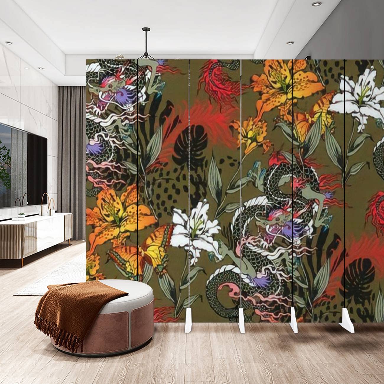 Asian Dragon Canvas Room Divider Screen - 6 Panel Folding Privacy Partition for Bedroom, Living Room & Office | Fabric Room Separator & Wall Divider for Home Decor