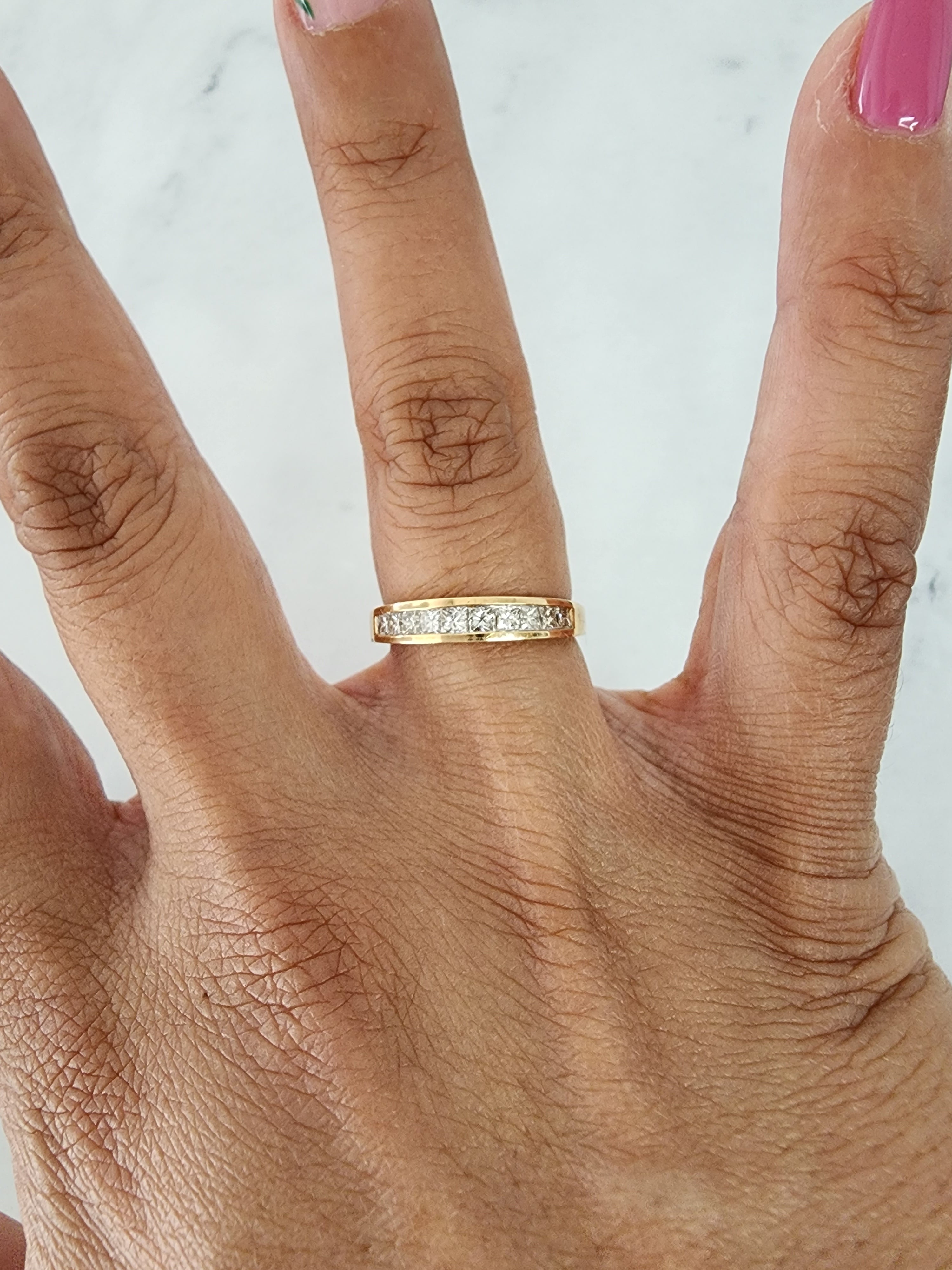 14K Yellow Gold Princess Cut Diamond Wedding Band for Women - Elegant Bridal Ring for Engagement, Anniversary & Special Occasions