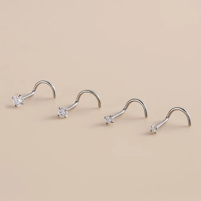 Sterling Silver S-Shaped Nose Ring - Small Nose Stud Piercing Jewelry for Women | Perfect for Everyday Wear & Special Occasions | HSPJ533