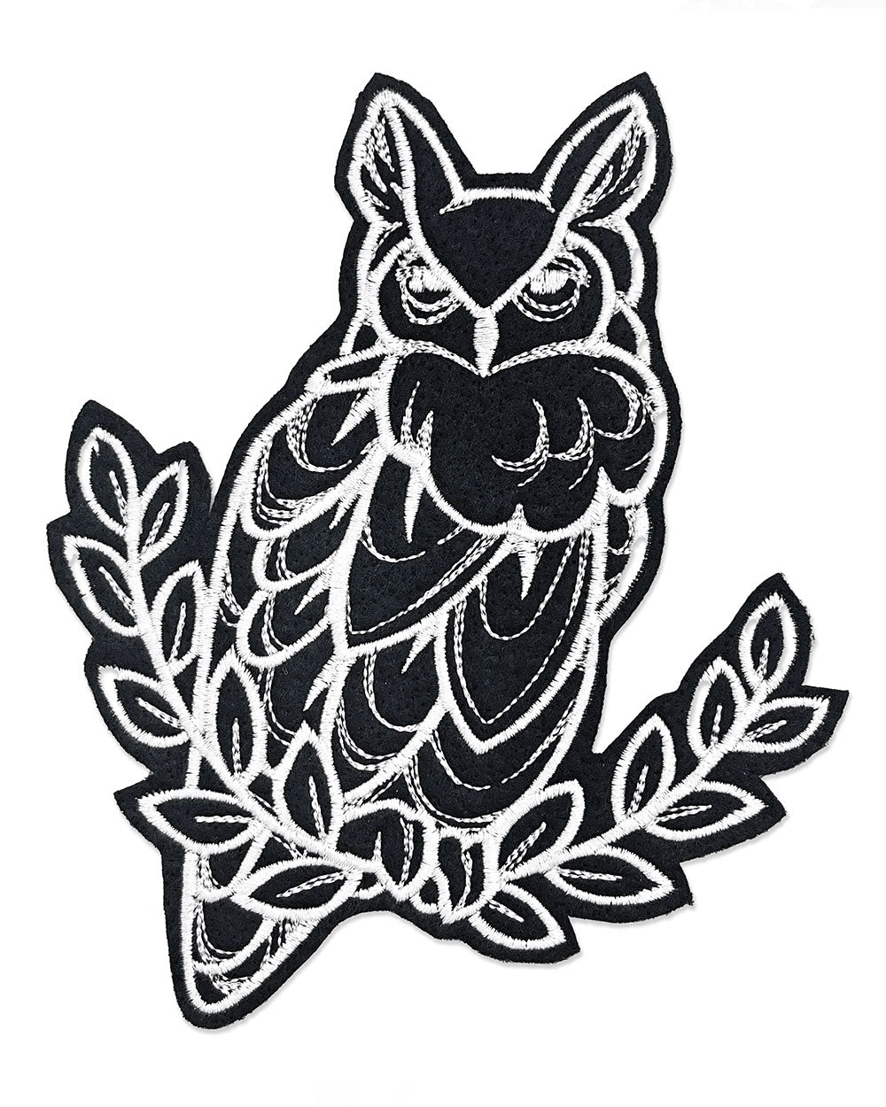 Great Horned Owl & Laurels Large Embroidered Patch - Premium Iron-On/Sew-On Applique for Jackets, Backpacks & DIY Crafts