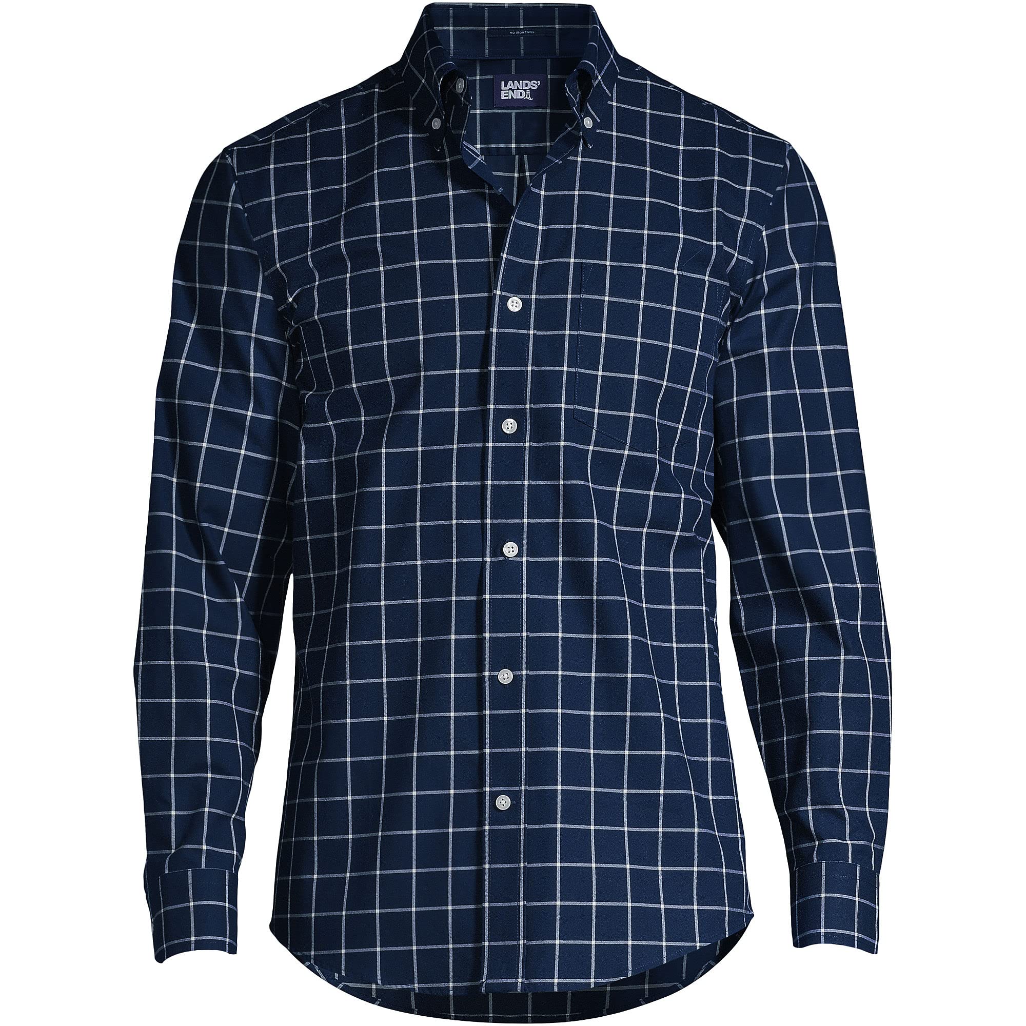 Lands' End Men's Traditional Fit No Iron Twill Shirt - Comfortable Wrinkle-Free Dress Shirt for Office, Business & Casual Wear