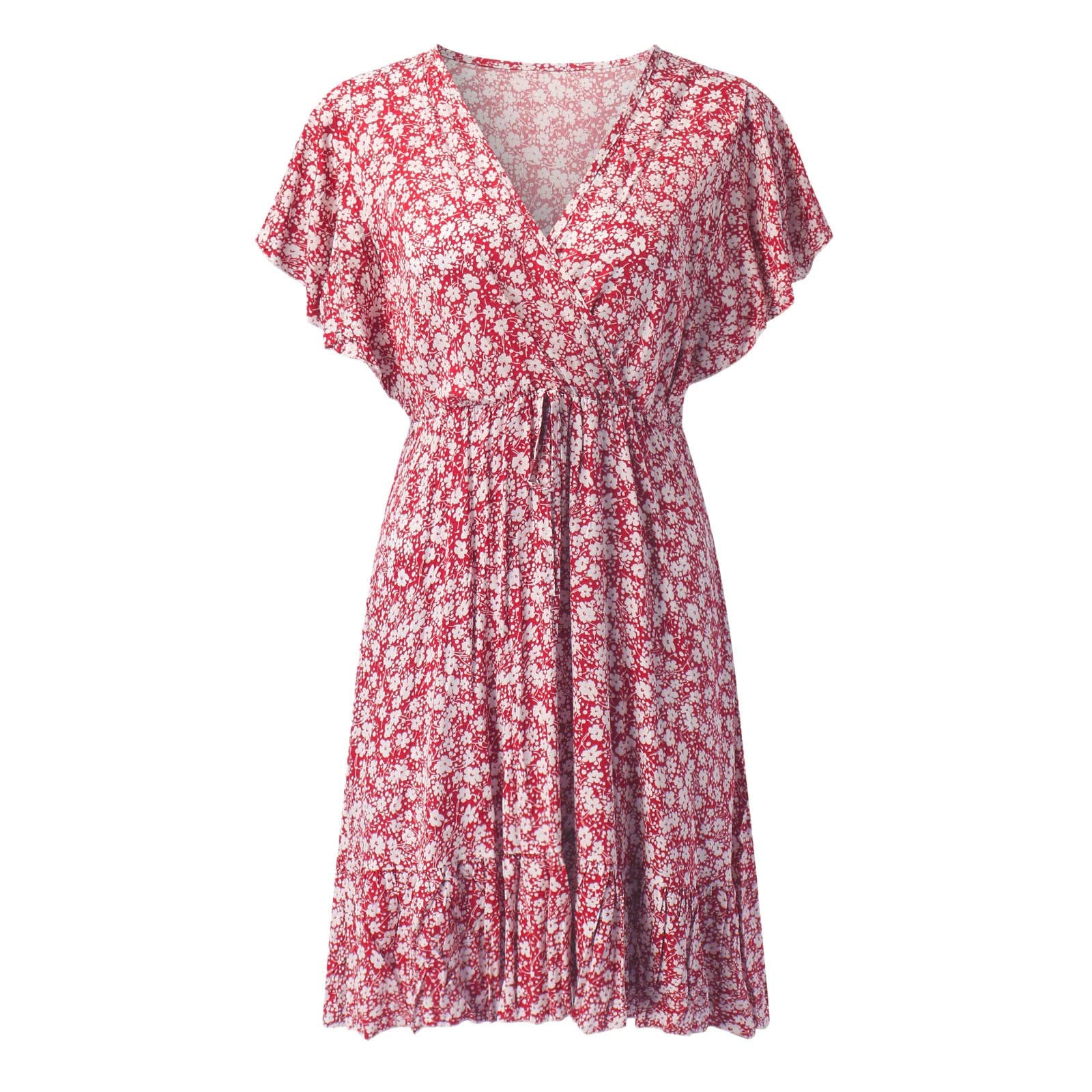 Zpervoba Women's Floral Print Bohemian Dress - V Neck, Elastic Waist, Short/Mini/Maxi Length with Pockets | Formal Occasions, Weddings, Parties & Special Events