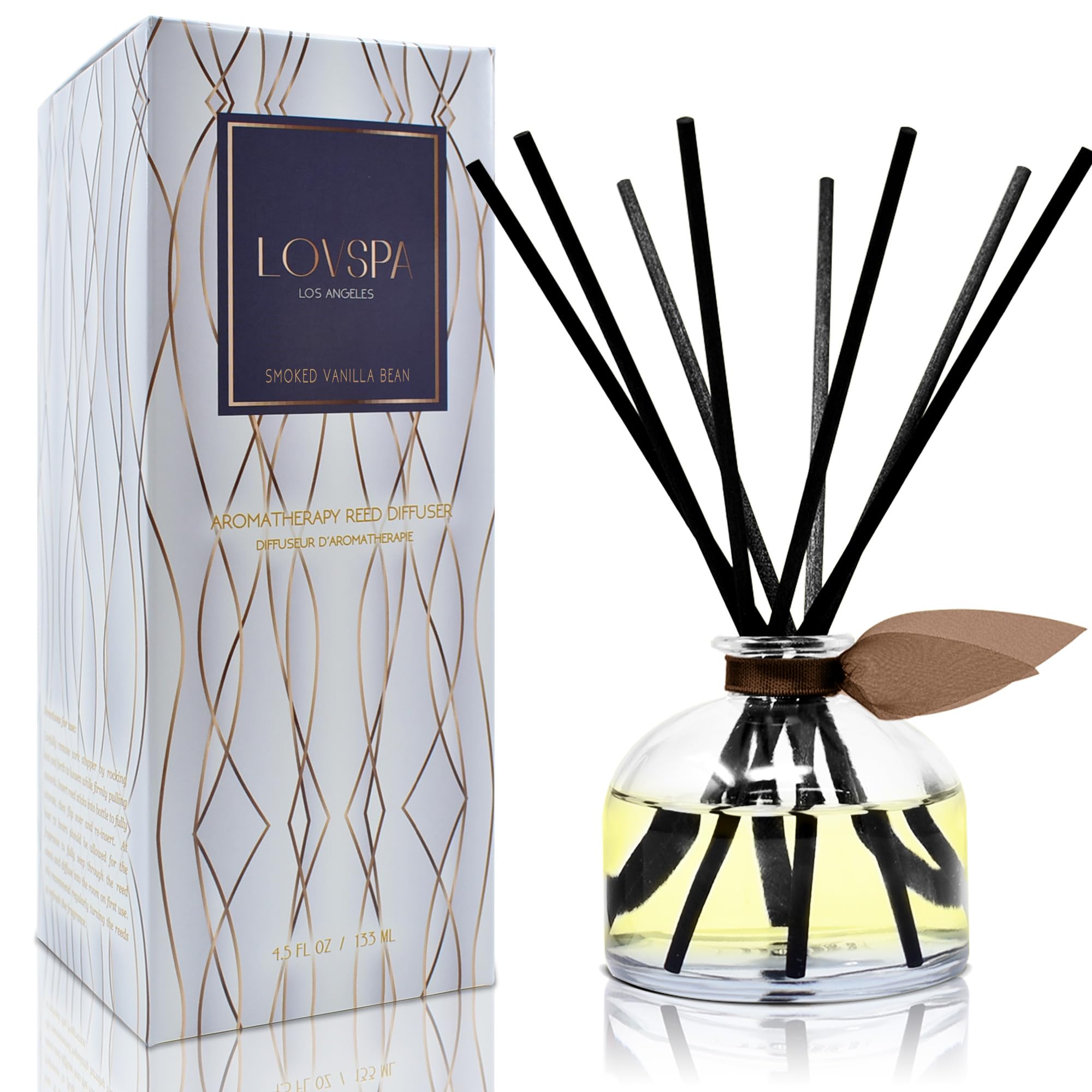 LOVSPA Smoked Vanilla Bean Reed Diffuser Set - 4.5 oz Aromatherapy Home Fragrance with Warm Notes of Smoked Tahitian Vanilla, Sandalwood, Leather & Southern Bourbon | Made in USA | Perfect for Living Room, Bedroom & Office Relaxation
