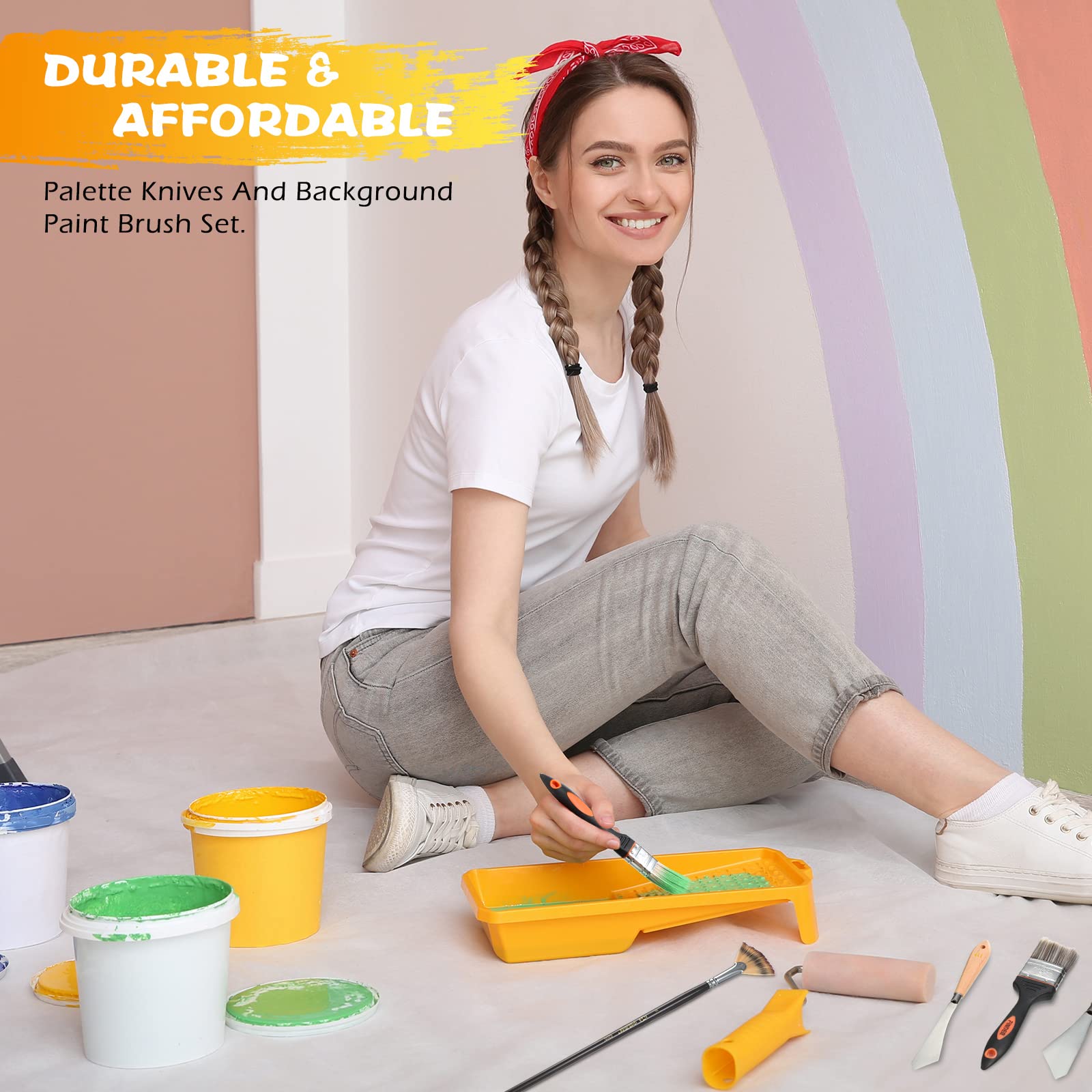 5-Piece Stainless Steel Painting Knife Set - 2 Inch & 1 Inch Palette Knives with Background Blender & Fan Blender Brushes for Oil, Acrylic & Canvas Painting - Perfect for Artists, Hobbyists & DIY Home Decor Projects