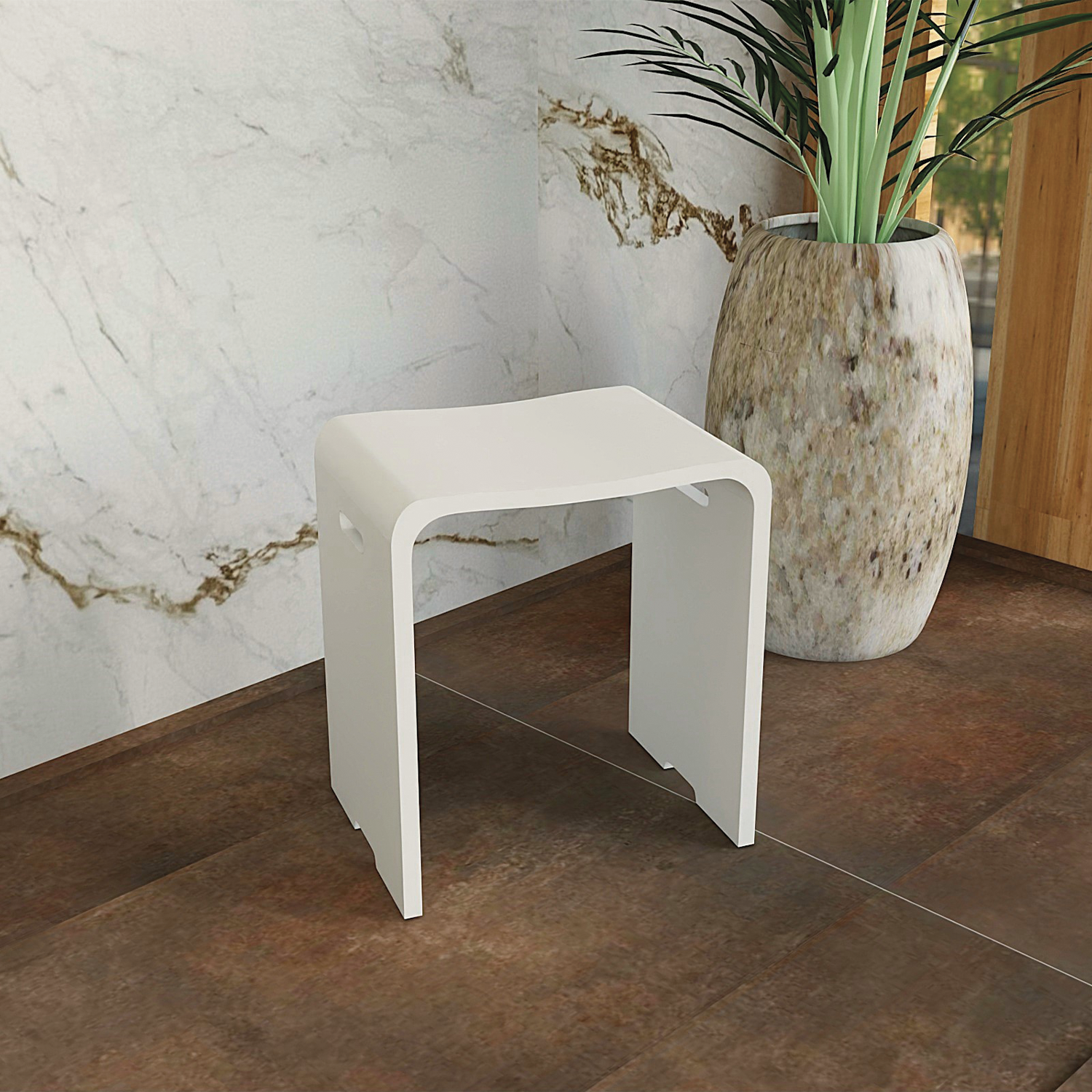 DAX Solid Surface Bathroom Stool - Matte White Finish, 15.75