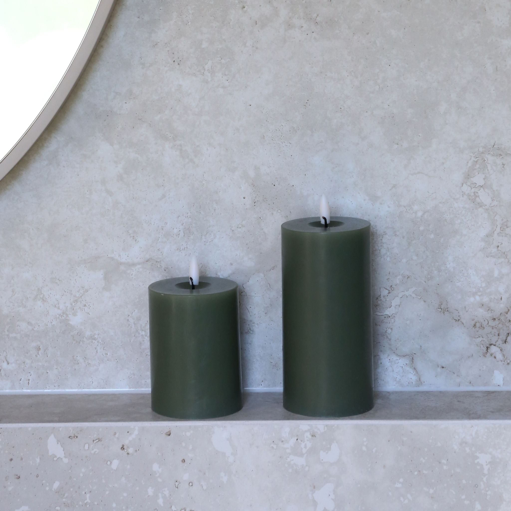 ESTER & ERIK LED Pillar Candle - 15cm Green Soil Scented Flameless Candle for Home Decor, Wedding Centerpieces & Relaxing Ambiance