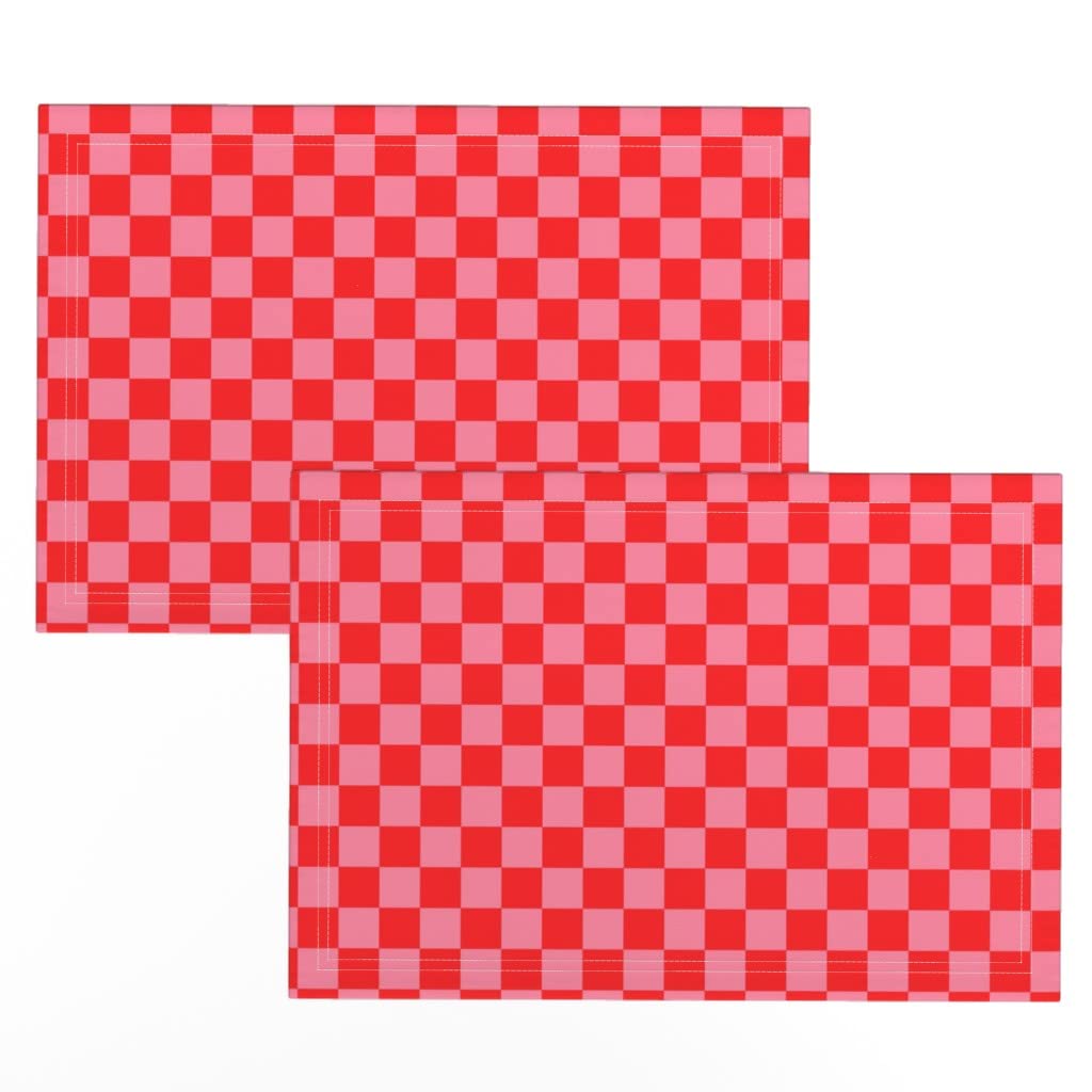 Premium Linen Cotton Canvas Placemats Set of 2 - Scarlet Red & Pink Checkerboard Pattern for Dining Table Decor | Washable & Durable Kitchen Table Mats for Everyday Use & Special Occasions