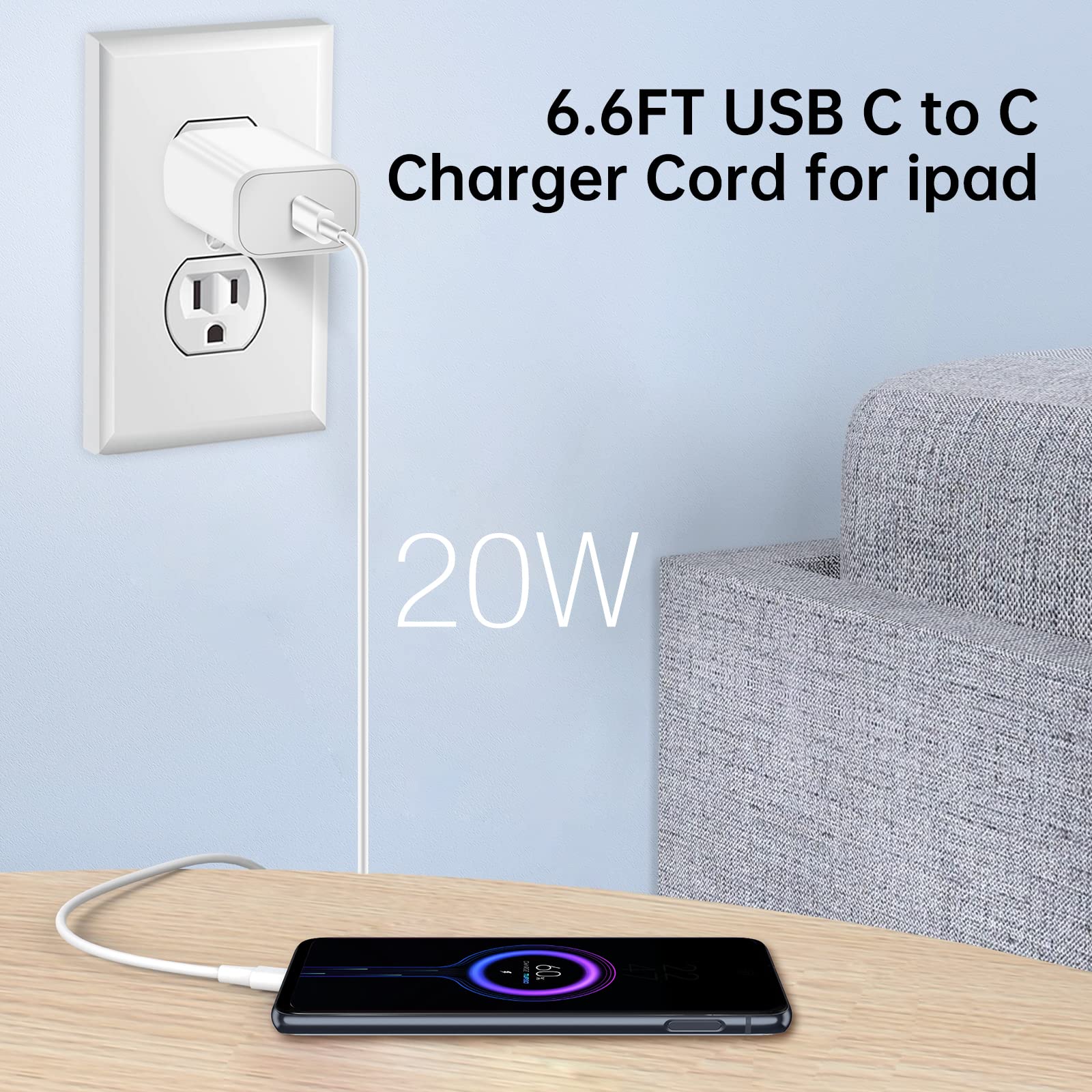 20W USB C Fast Charger for iPhone 16/15/14 Series & iPad Pro/Air/Mini - 6.6ft Cable Included | Quick Charging for iPhone 15 Pro Max, iPad Pro 12.9
