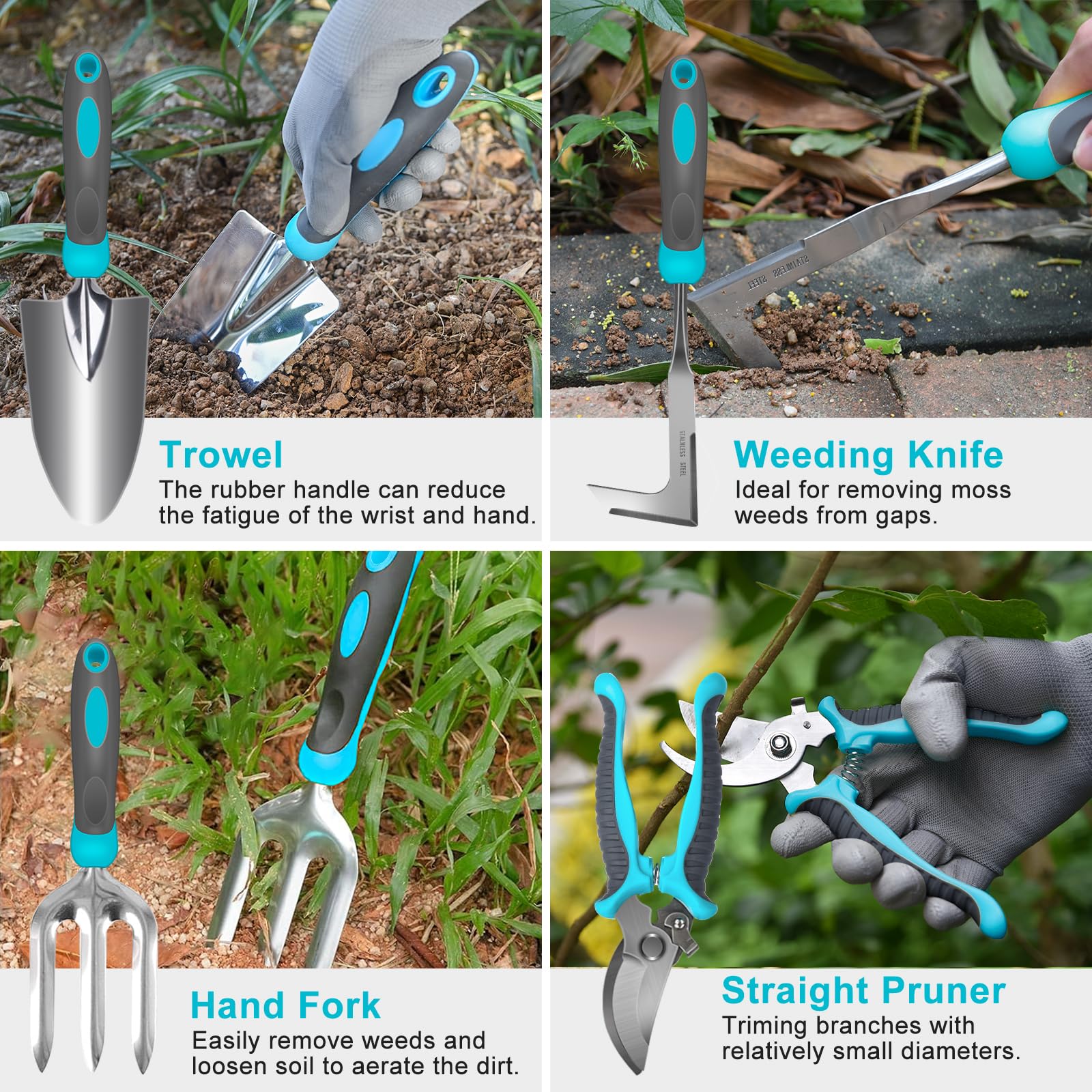 **Carsolt 10-Piece Heavy Duty Stainless Steel Garden Tools Set with Ergonomic Rubber Handle – Durable Planting & Weeding Hand Tools Kit in Gift Box – Perfect for Home Gardening, Landscaping & Outdoor Gifts**