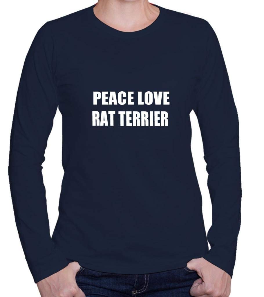 Custom Brother - Peace Love Rat Terrier Women's Long Sleeve T-Shirt - Soft Cotton Casual Top - Navy Blue - Perfect for Dog Lovers, Casual Wear & Gifts