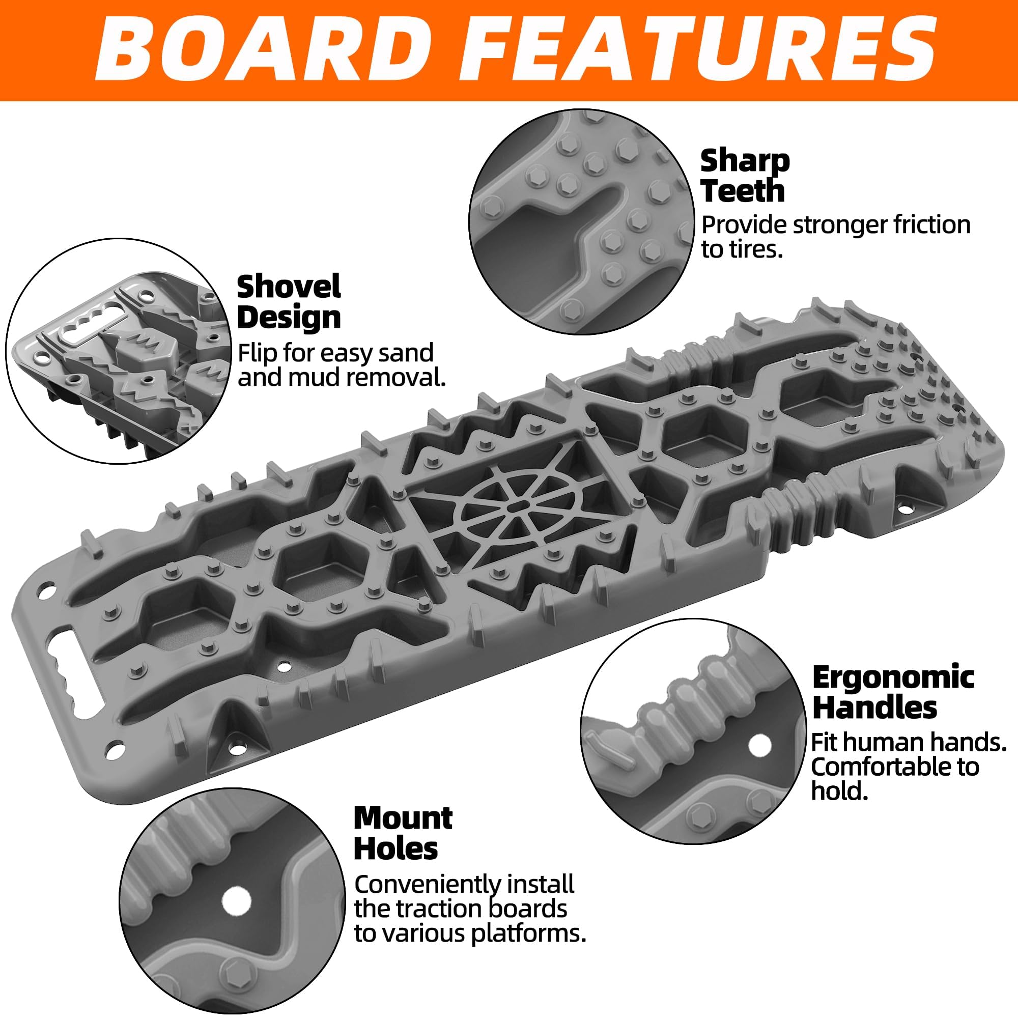 ALL-TOP 4th Gen Traction Boards with Built-in Jack Base - 2PCS Off-Road Recovery Tracks for Jeep, Truck & SUV - Sand, Mud & Snow Terrain Rescue (Gray)