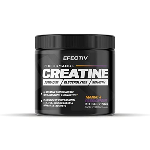 Efectiv Nutrition Performance Creatine 300g - Mango Passion Fruit Flavor | Pre-Workout & Post-Workout Muscle Recovery Supplement for Athletes & Fitness Enthusiasts