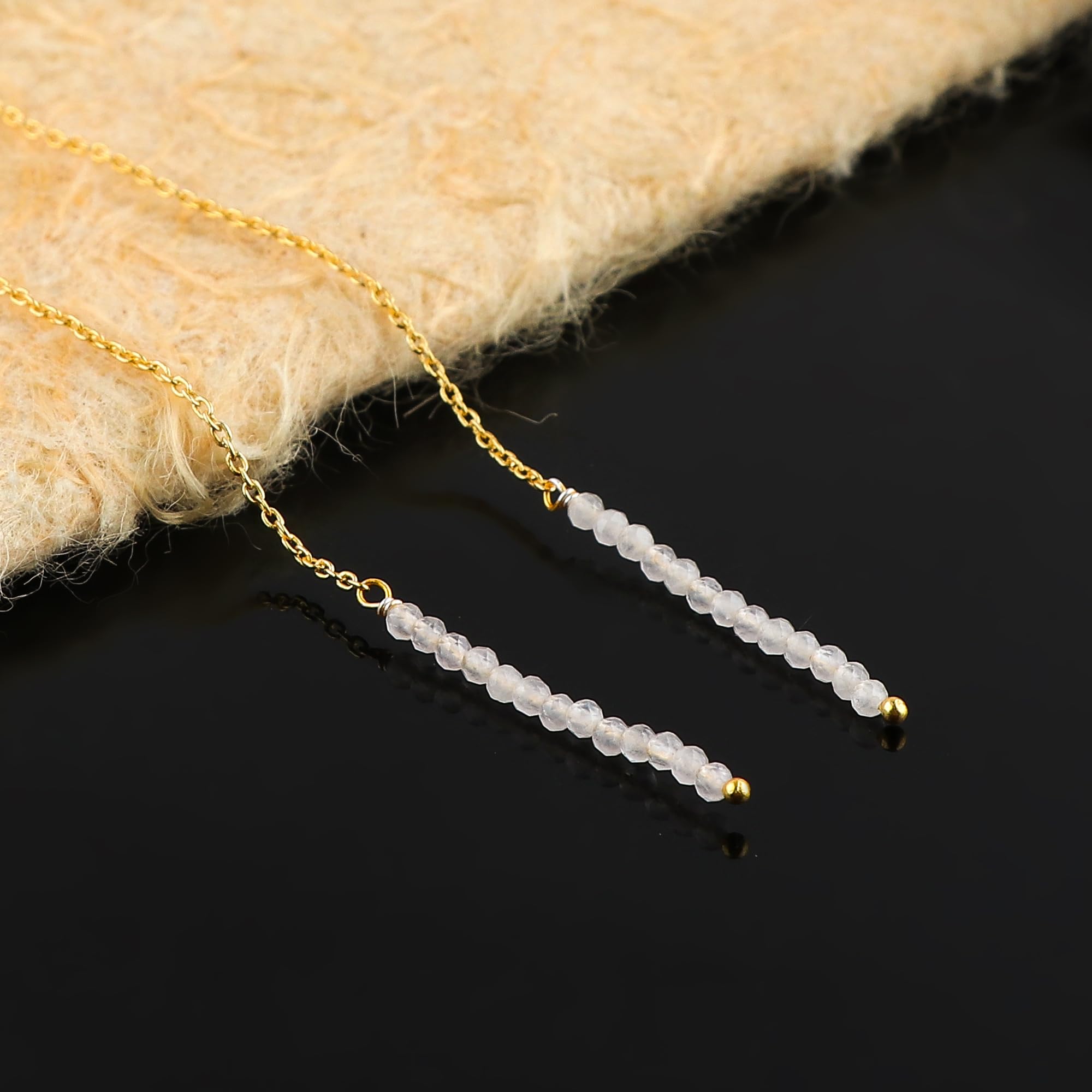 Natural Rose Quartz Earrings - Dainty Gold Plated Threader Earrings with Genuine Gemstone Beads | February Birthstone Jewelry | Valentine's Day Gift for Women, Girlfriend & Wife | Perfect for Date Nights, Weddings & Special Occasions