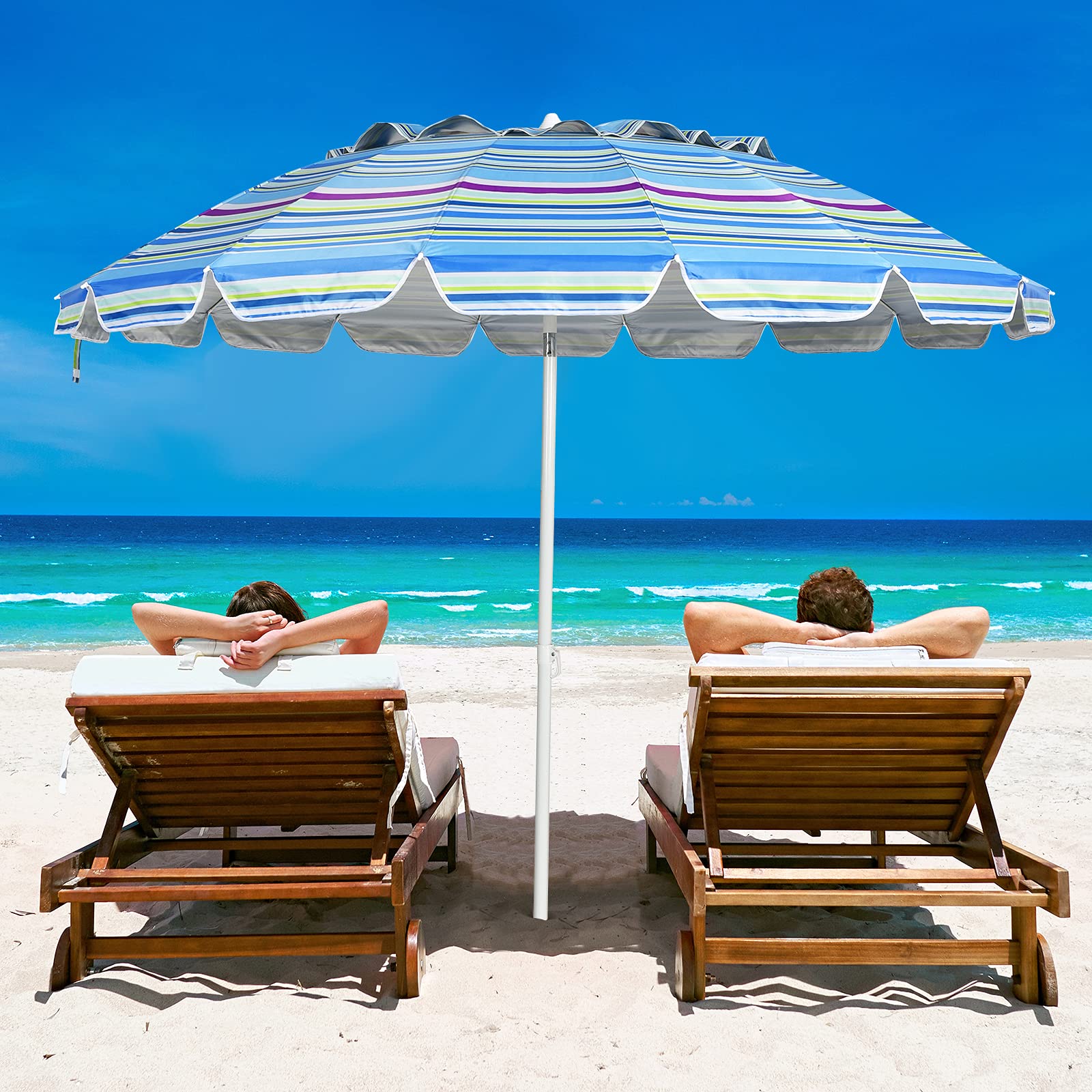 **Tangkula 8FT Portable Beach Umbrella with Sand Anchor & Tilt Mechanism - 16 Sturdy Fiberglass Ribs, UV Protection Sun Shade for Garden, Patio, Pool & Outdoor Use - Includes Carry Bag (Blue)**    **Perfect for Beach Trips, Backyard Lounging, Picnics & Poolside Relaxation**