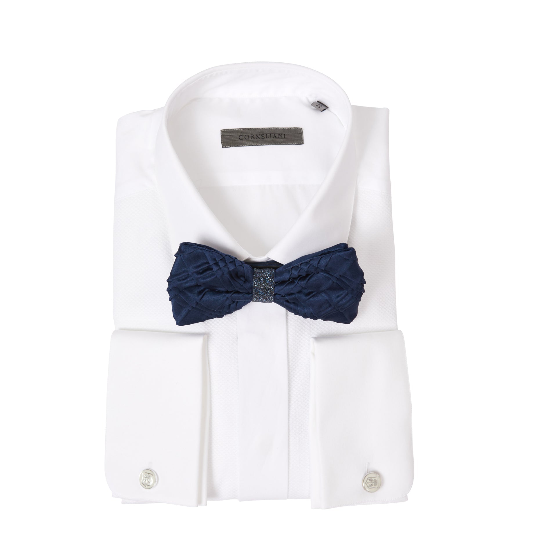 STEFANO RICCI Navy Blue Pleated Bow Tie for Men - Elegant Formal Wear for Weddings, Gala Events & Black Tie Occasions