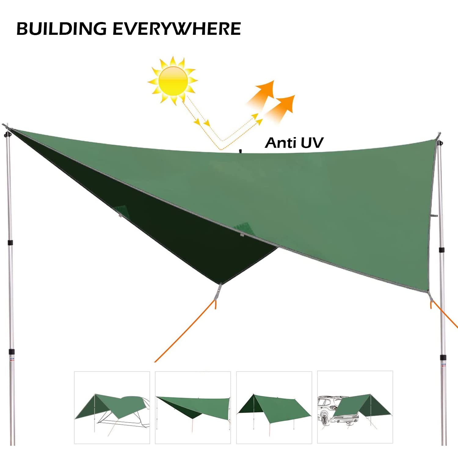 Premium Waterproof & UV Protection Tent Tarp - Lightweight Camping Shelter for Outdoor Adventures, Backpacking & Travel (Large Size, Gray, Rodless) - Perfect for Hiking, Beach Trips & Emergency Shelters