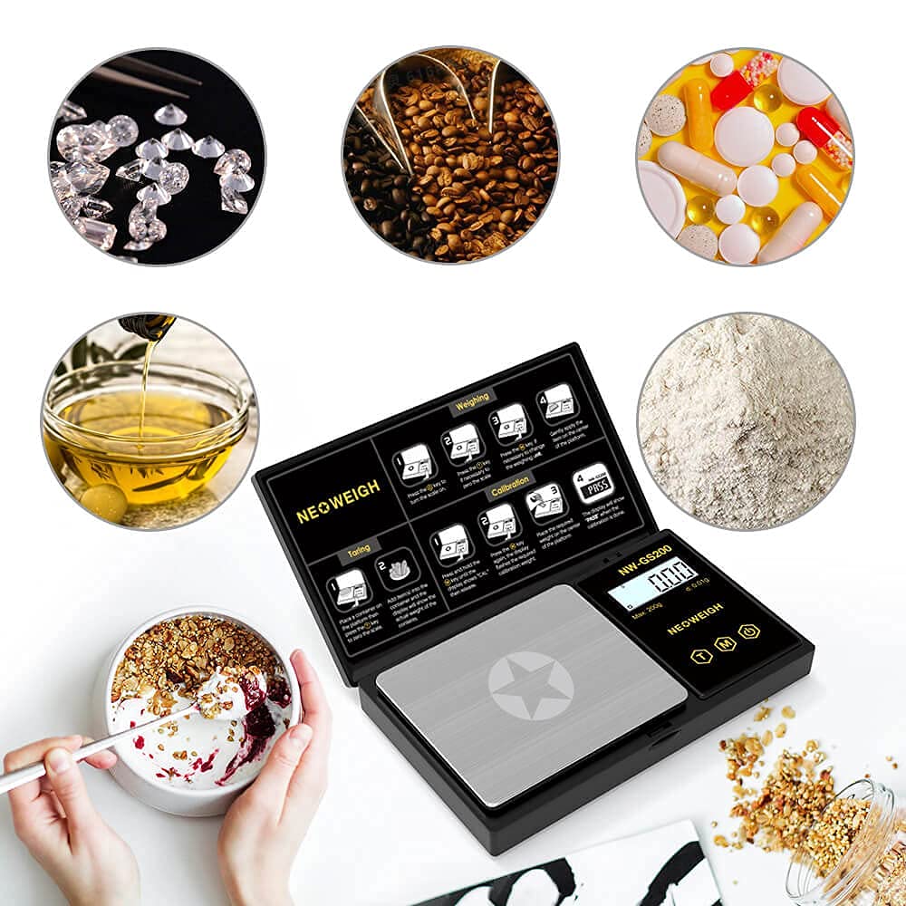 200g x 0.01g Precision Pocket Scale with Case - Digital Gram & Ounce Scale for Herbs, Spices, Jewelry - Portable Mini Scale with Backlit LCD Display & 6 Weighing Units (Batteries Included) - Perfect for Cooking, Baking, Jewelry Making & Travel Use