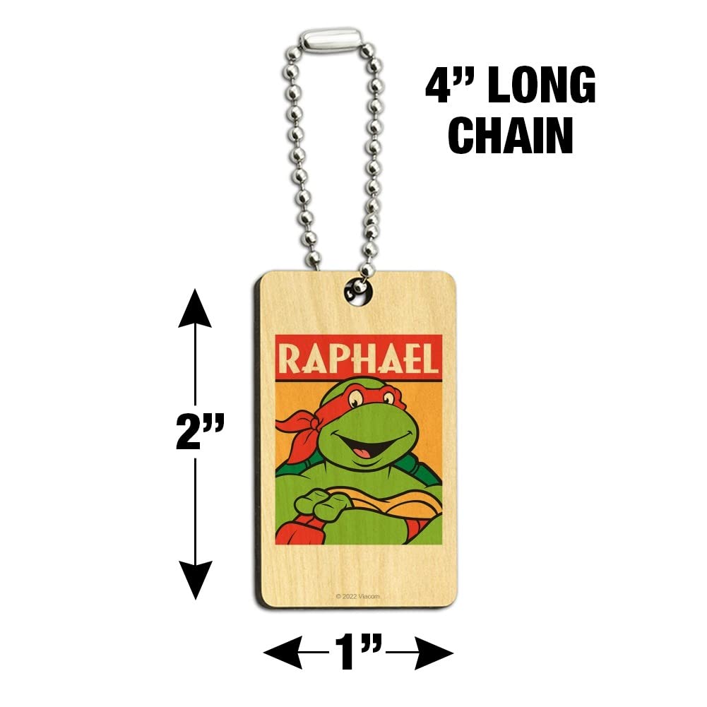 Teenage Mutant Ninja Turtles Raphael Wooden Rectangle Keychain - TMNT Collectible Key Ring for Fans - Perfect for Backpacks, Gifts & Key Organization