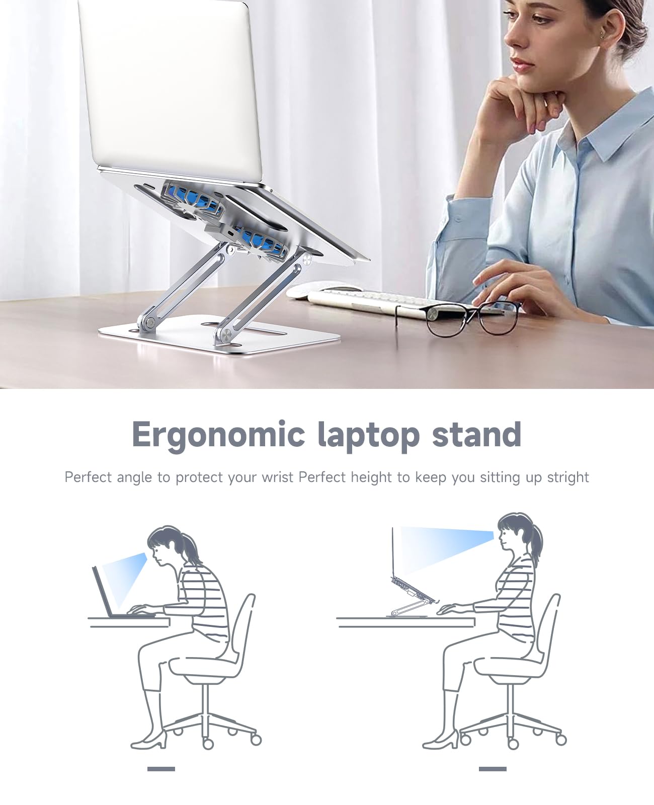 Portable Adjustable Aluminum Laptop Stand with Cooling Fan for MacBook Pro, iMac, 12-15.6