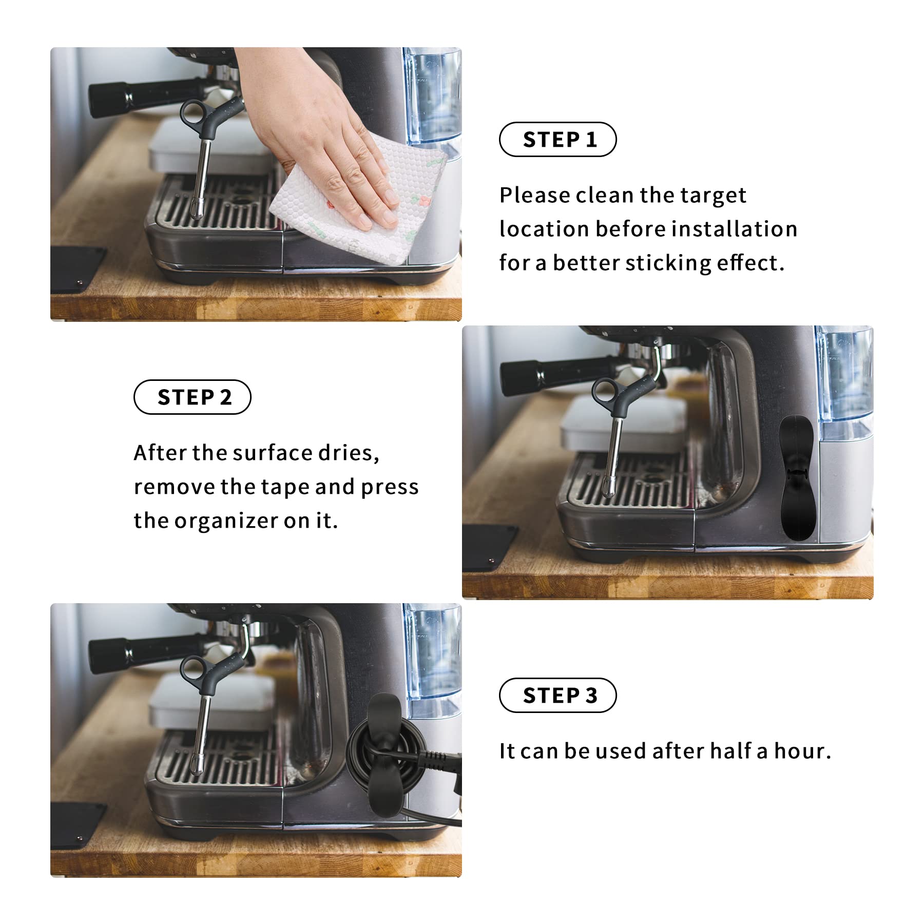 Upgraded 6-Pack Cord Organizer for Kitchen Appliances - Stick-On Cable Holder for Blender, Air Fryer, Coffee Maker, Pressure Cooker & Toaster | Space-Saving Cooker Accessories for Neat Countertops