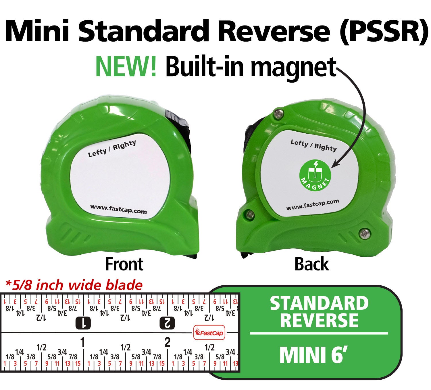 FastCap Standard Reverse Mini Tape Measure 6 Feet - Compact Measuring Tool for DIY Projects, Woodworking, and Construction - Perfect for Small Spaces and Accurate Measurements