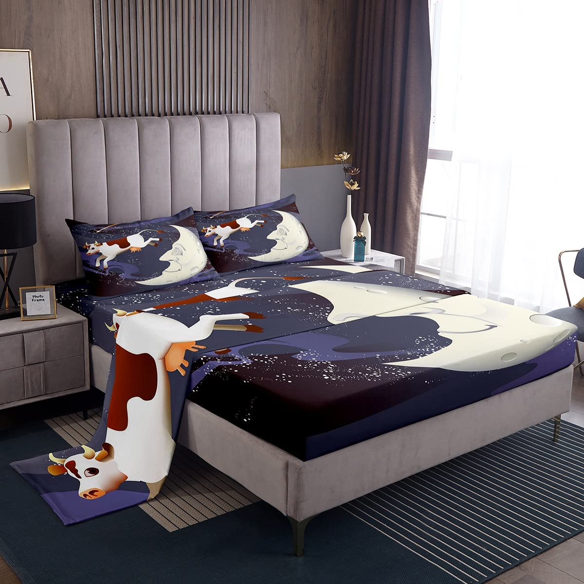 **Feelyou 3D Cow Print Bed Sheets Set for Kids - Twin Size, 3-Piece Galaxy Milk Cow Moon Pattern Bedding Collection for Boys & Girls - Soft & Dreamy Decor for Cozy Bedrooms & Sleepovers**