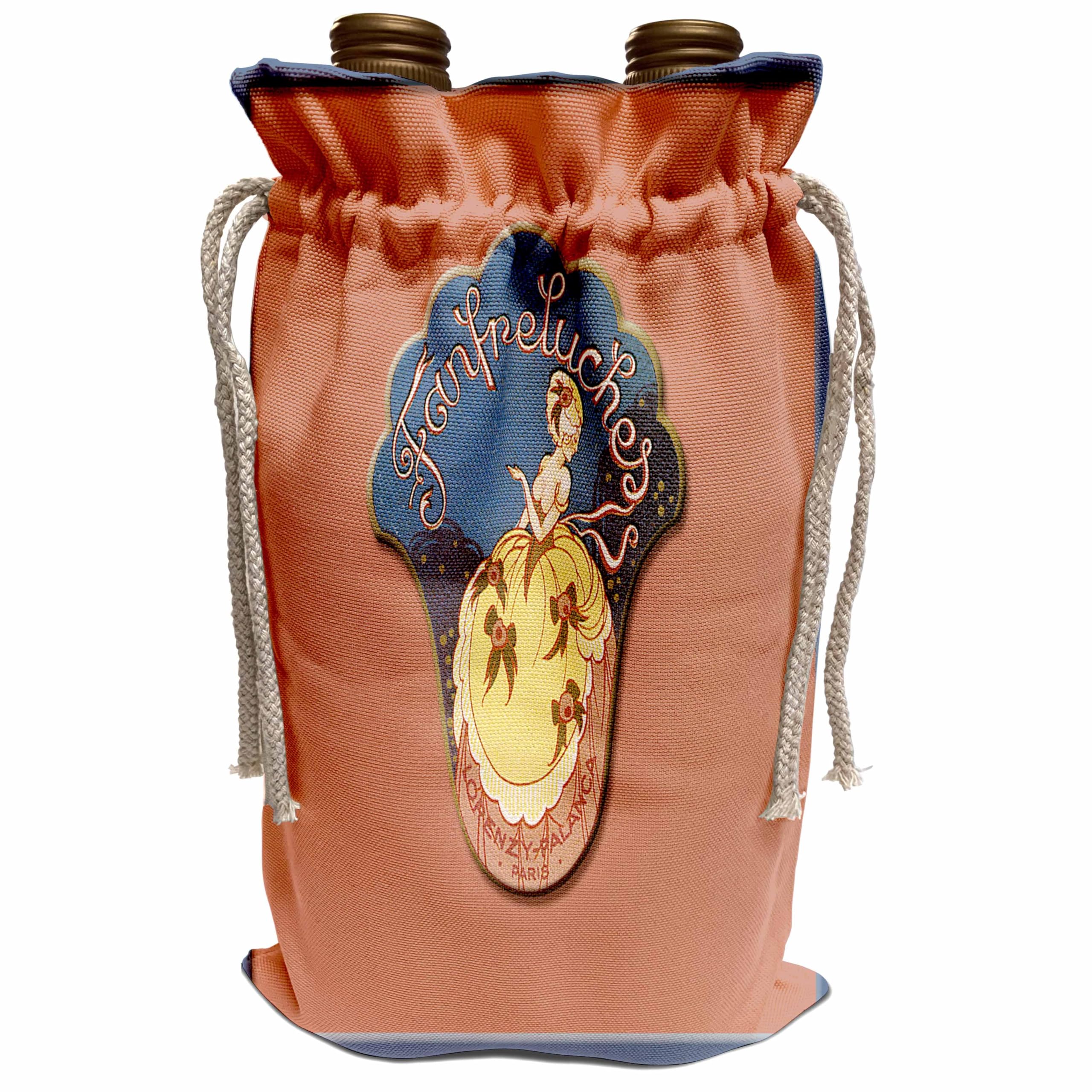 Vintage Wine Bag with Lorenzy Palanca Paris France Perfume Bottle Label - BLN Collection for Perfume & Toiletry Storage - Perfect for Gift Wrapping, Wine Bottle Carrying & Home Decor