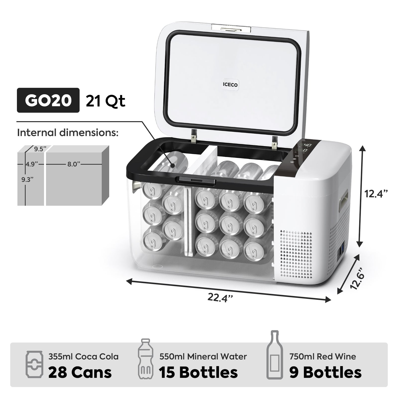 ICECO GO20 21QT Dual Zone 12V Car Refrigerator with Magnetic Power Bank - Portable Freezer for Camping, Road Trips & Outdoor Adventures