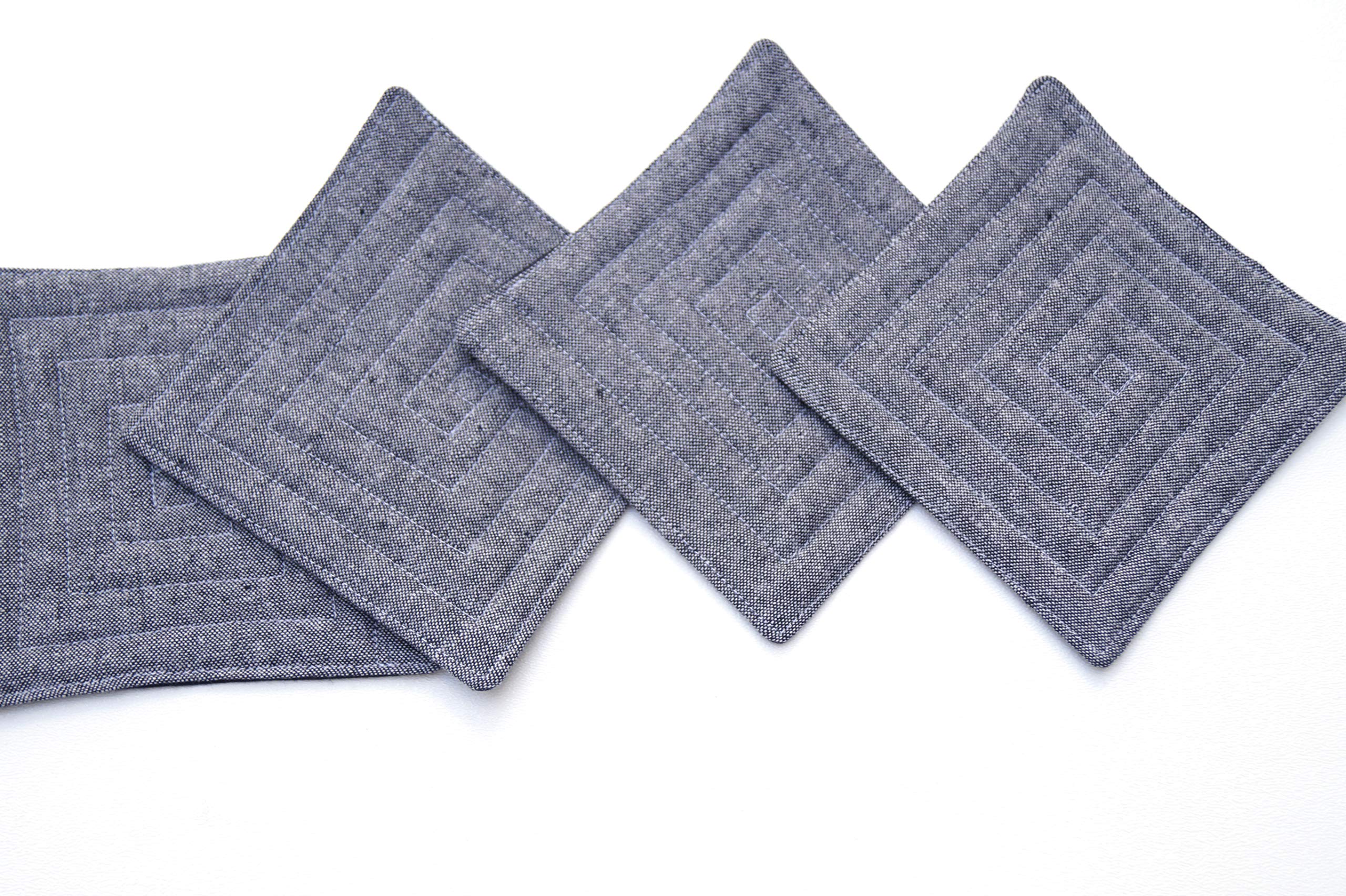 Premium Charcoal Grey Linen Fabric Coasters Set of 4 - Absorbent & Durable Drink Coasters for Dining Table, Coffee Table, and Home Decor