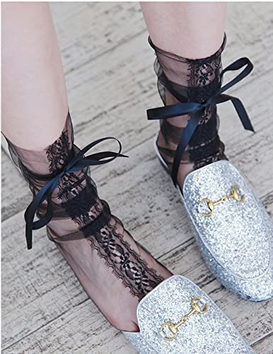 Benefeet Women's & Girls' Sheer Mesh Slouch Socks - Breathable See-Through Transparent Lace Tulle Socks for Casual Wear & Fashion Outfits