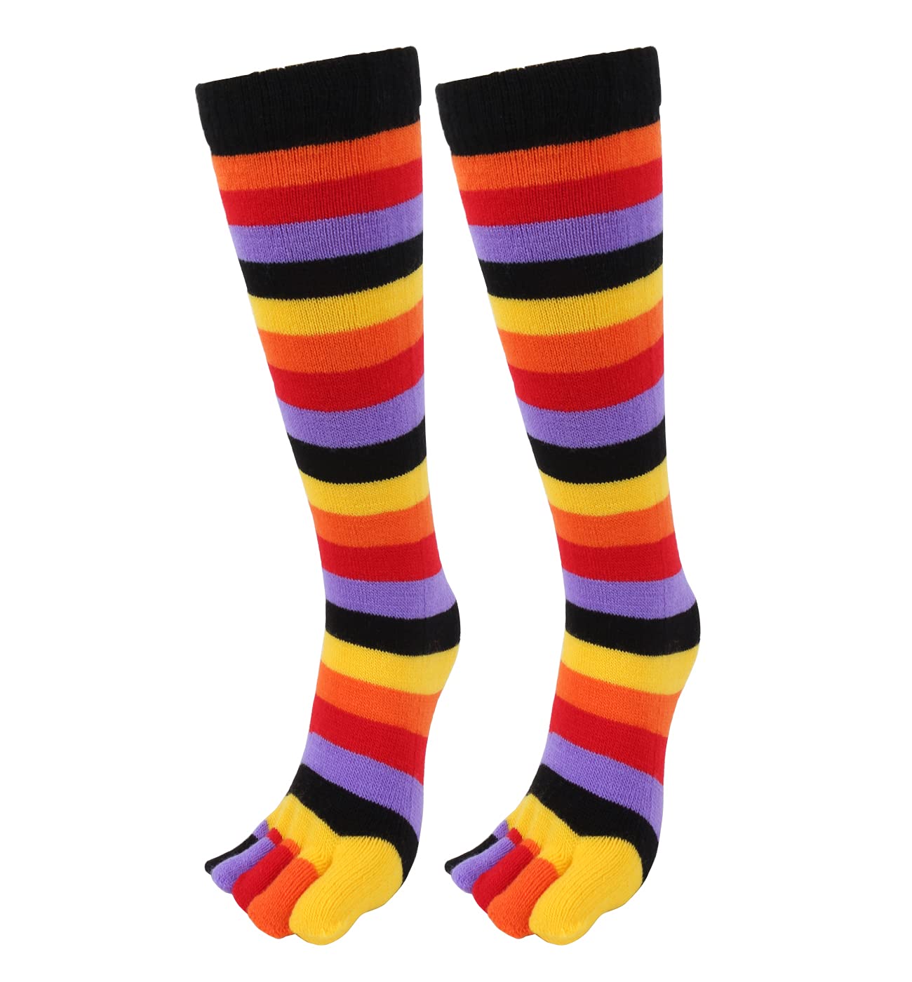 Colorful Rainbow Striped Knee High Toe Socks for Women & Men - Christmas Gifts for Running & Yoga