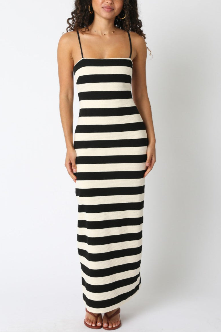 Elegant Black Stripe Midi Dress for Women - Perfect for Office, Cocktail Parties & Summer Outings