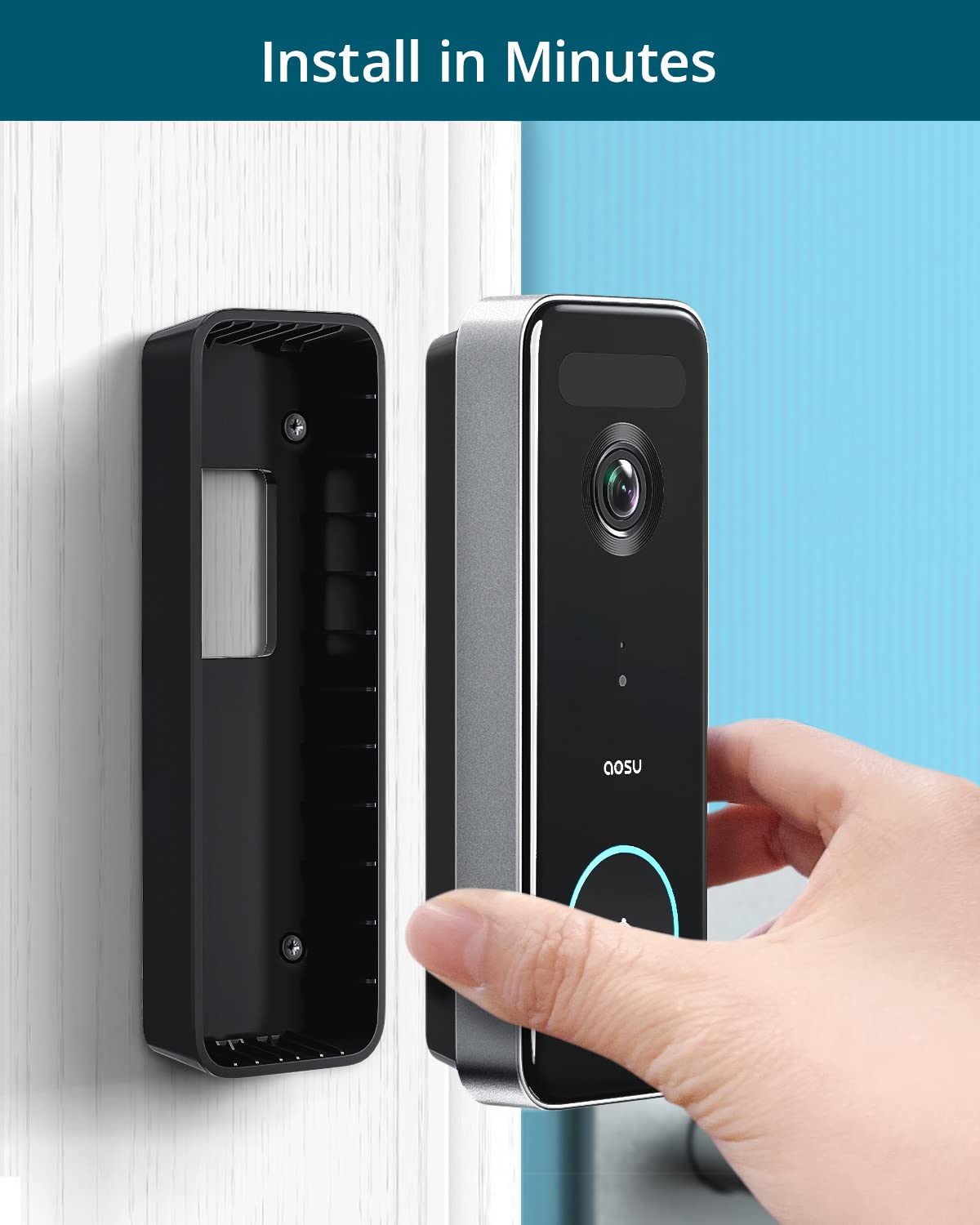 AOSU Wireless Video Doorbell Camera - 5MP Ultra HD, No Monthly Fee, 2.4/5GHz WiFi, Homebase Included, Battery/Wired Power - Works with Alexa & Google Assistant - Perfect for Home Security & Smart Home Integration