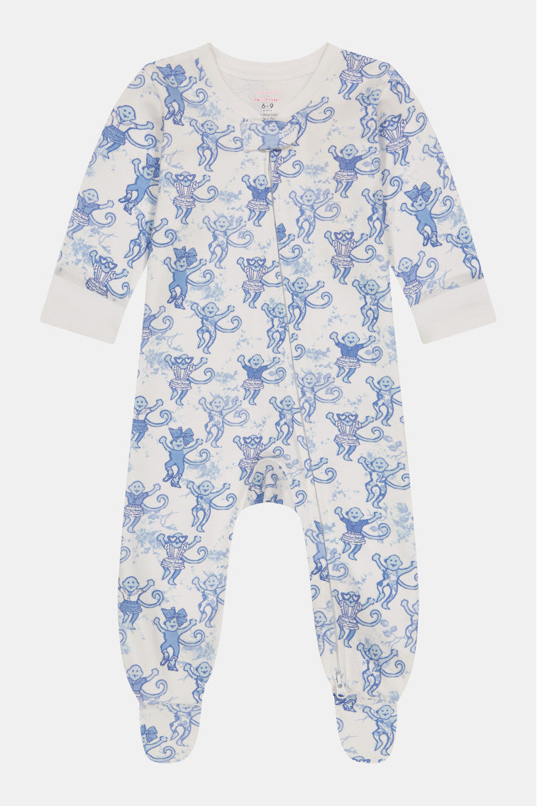 Roller Rabbit x LoveShackFancy Pastiche De Monkey Baby Zipper Footie Pajamas - Soft Cotton Sleepsuit for Infants & Toddlers - Perfect for Nursery, Bedtime & Playtime
