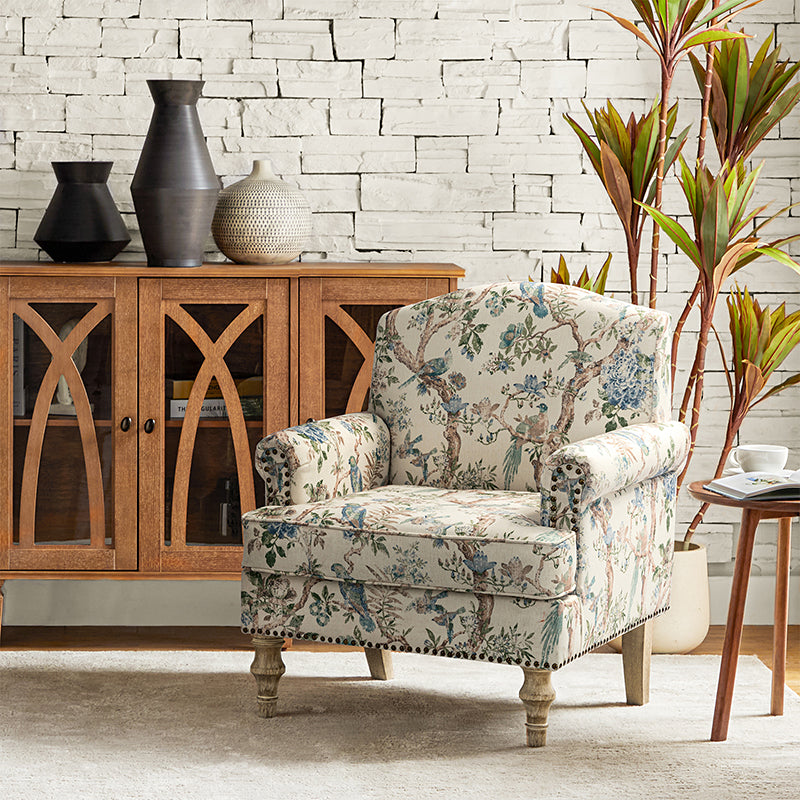 Raphael Farmhouse Armchair with Wooden Legs - Sturdy Frame Accent Chair for Living Room, Bedroom & Office (Multiple Styles Available)
