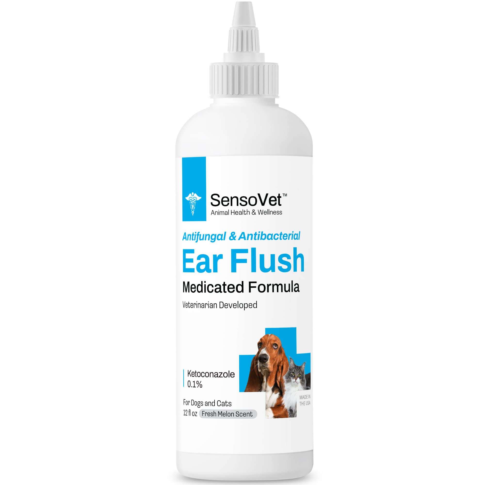 SensoVet Medicated Ear Infection Treatment for Dogs & Cats - Antibacterial & Antifungal Ear Flush Solution (12 oz) | Relieves Itching, Redness & Odor | Perfect for Cleaning & Preventing Ear Infections at Home