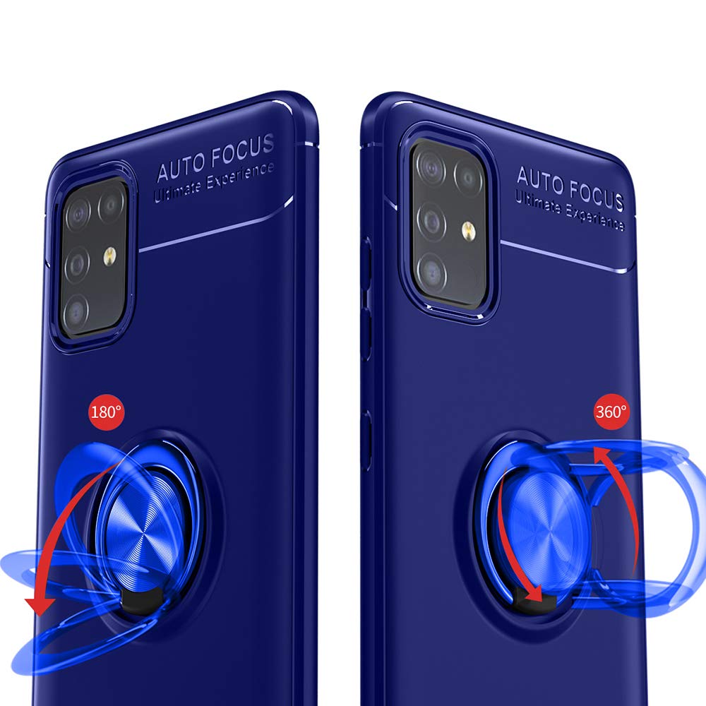 Samsung Galaxy A51 4G Phone Case with Tempered Glass Screen Protector - Slim Soft Silicone Cover with Magnetic Stand & Ring Holder - Compatible with Galaxy A51/A515F/S51/SM-A515 (Blue) - Perfect for Everyday Protection & Hands-Free Viewing