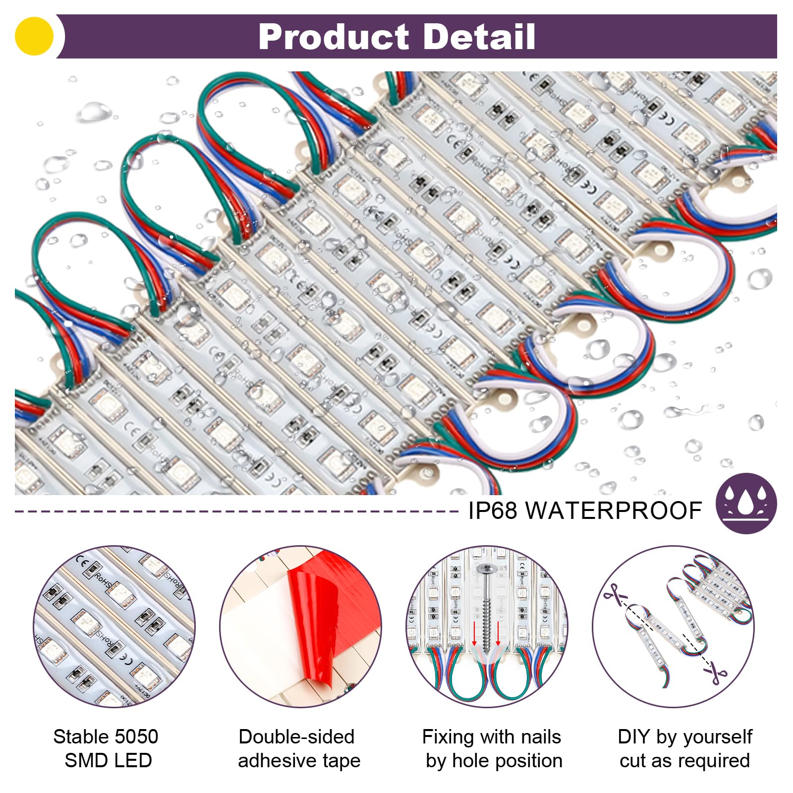 Upgraded SMD5050 Commercial LED Strip Lights - 120Ft RGB Waterproof Storefront Lighting with 240Pcs 3-LED Modules, Super Bright for Business Signs, Window Displays & Letter Ads (Dual Remote Control) - Perfect for Retail Stores, Restaurants, and Outdoor Advertising
