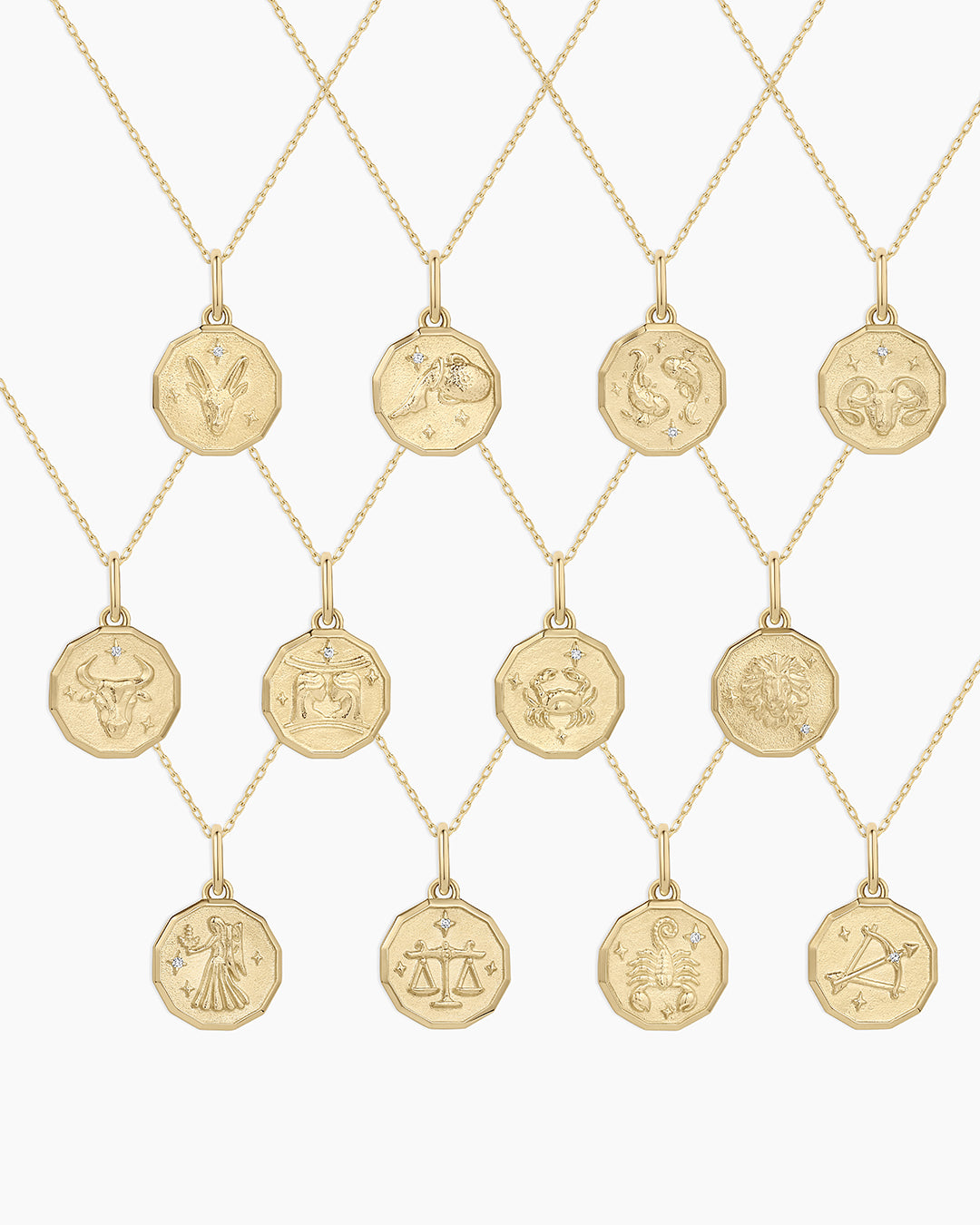 12 Zodiac Diamond Coin Charm Necklace - Elegant Gold Pendant for Women - Perfect for Birthdays, Anniversaries & Gifts