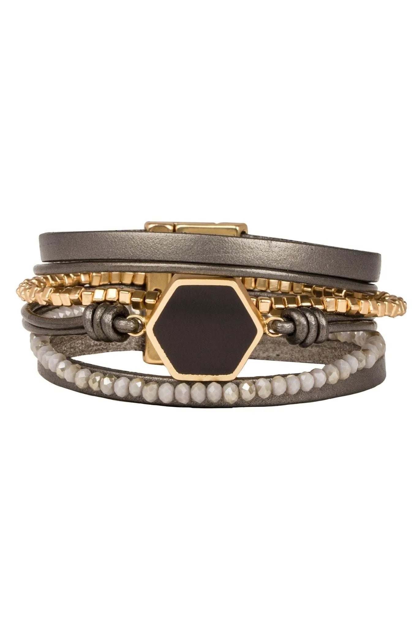 Hexagon Leather Bracelet for Men & Women - Handmade Genuine Leather Wristband - Boho Chic Fashion Accessory for Casual & Formal Wear